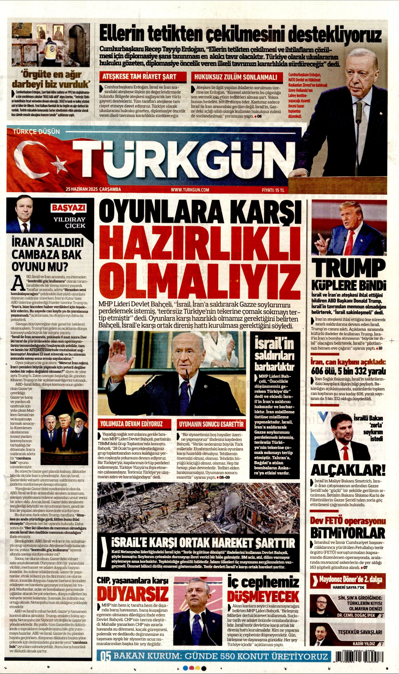 TÜRKGÜN gazetesinin 25 Haziran 2025 tarihli birinci sayfası