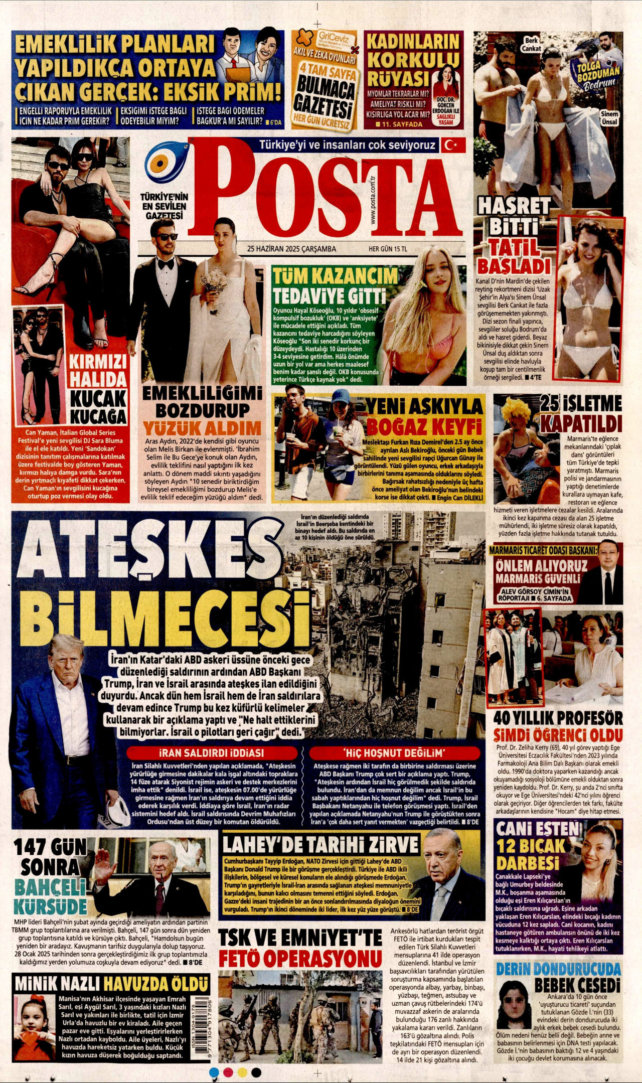 POSTA gazetesinin 25 Haziran 2025 tarihli birinci sayfası