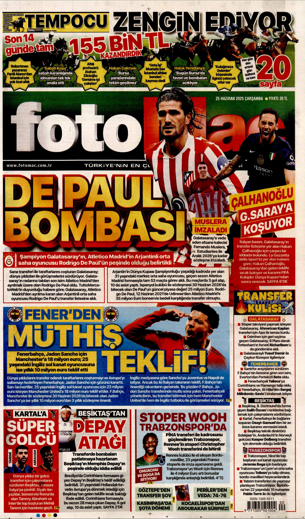 FOTOMAÇ gazetesinin 25 Haziran 2025 tarihli birinci sayfası