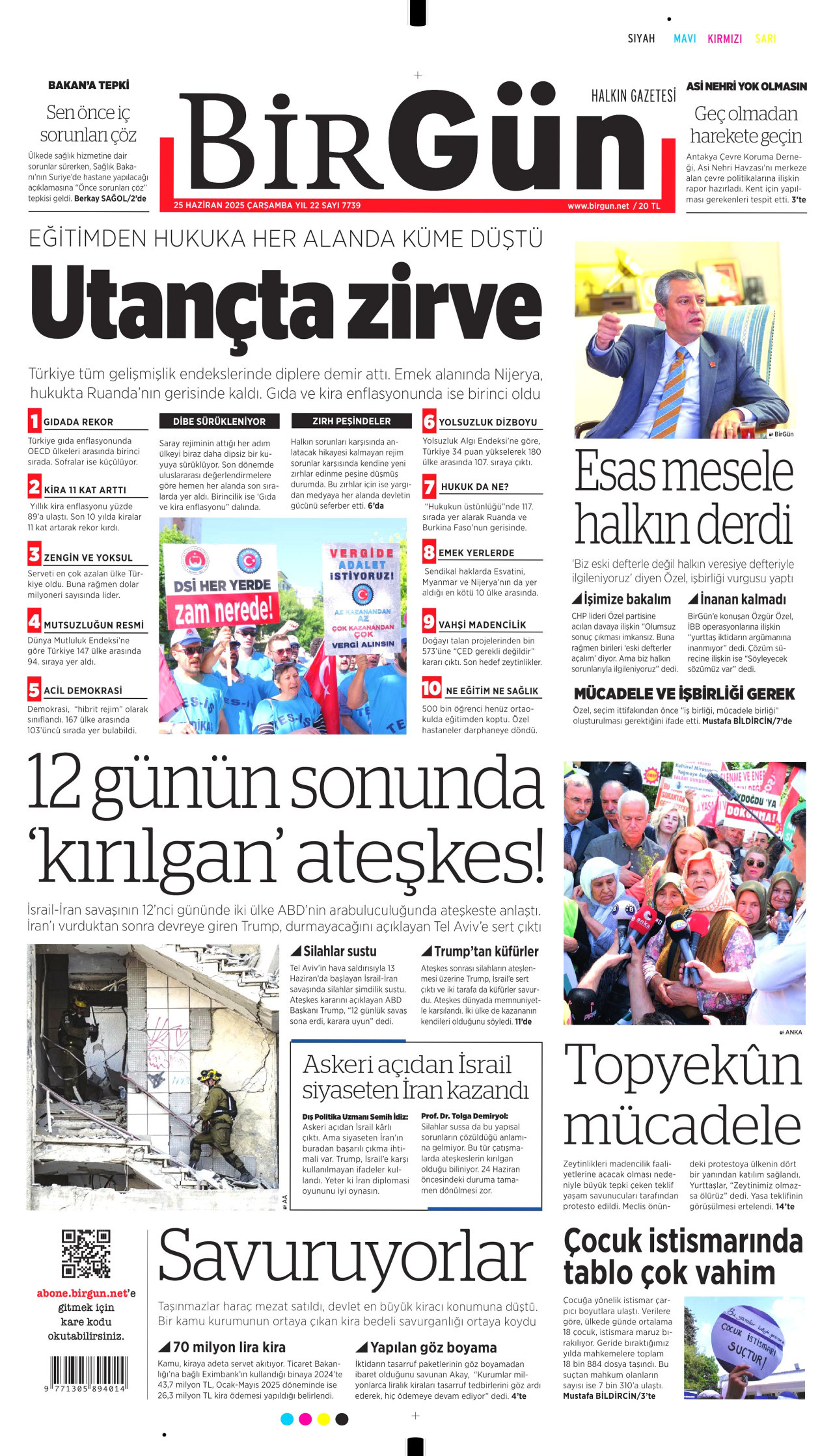BİRGÜN gazetesinin 25 Haziran 2025 tarihli birinci sayfası
