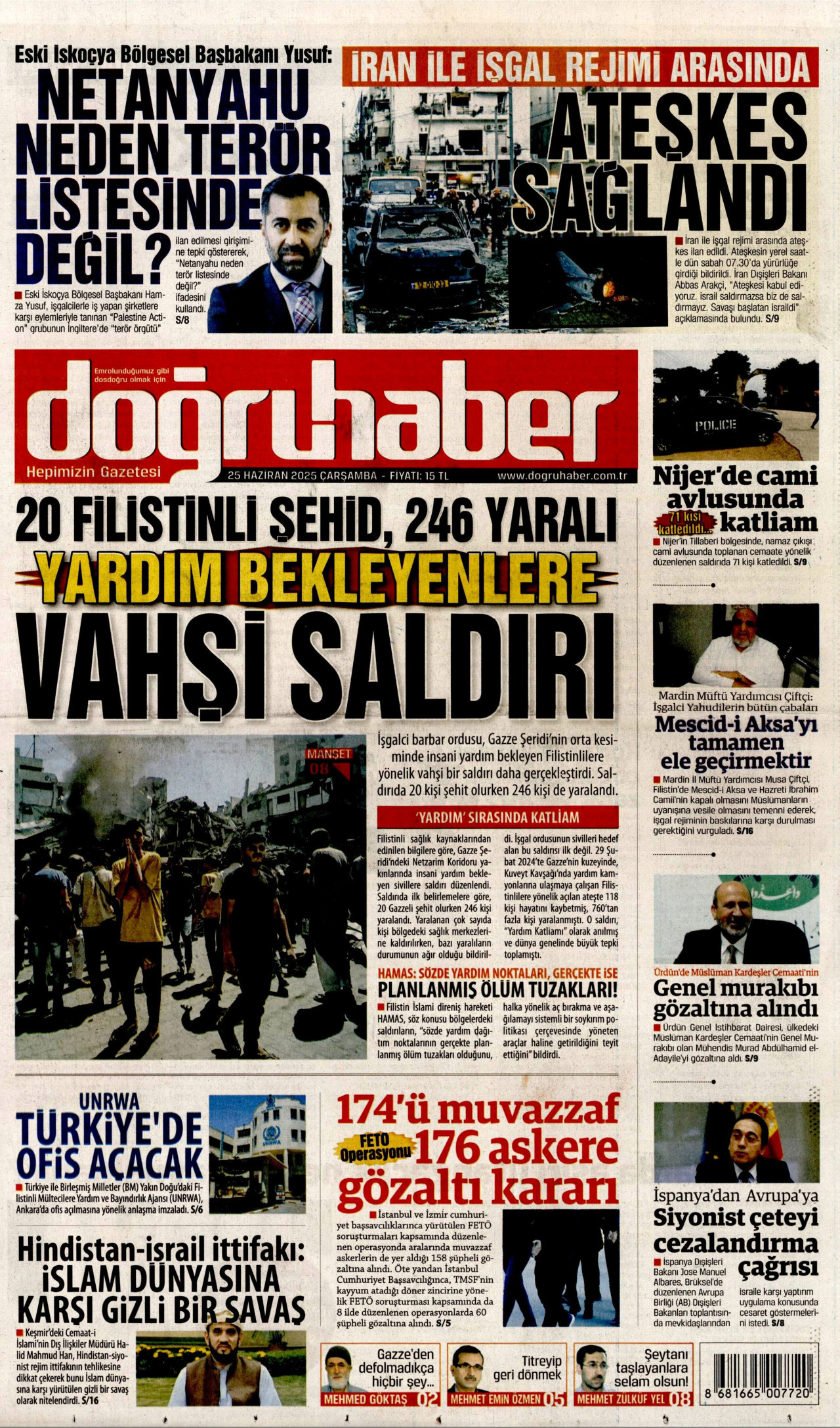 DOĞRU HABER gazetesinin 25 Haziran 2025 tarihli birinci sayfası