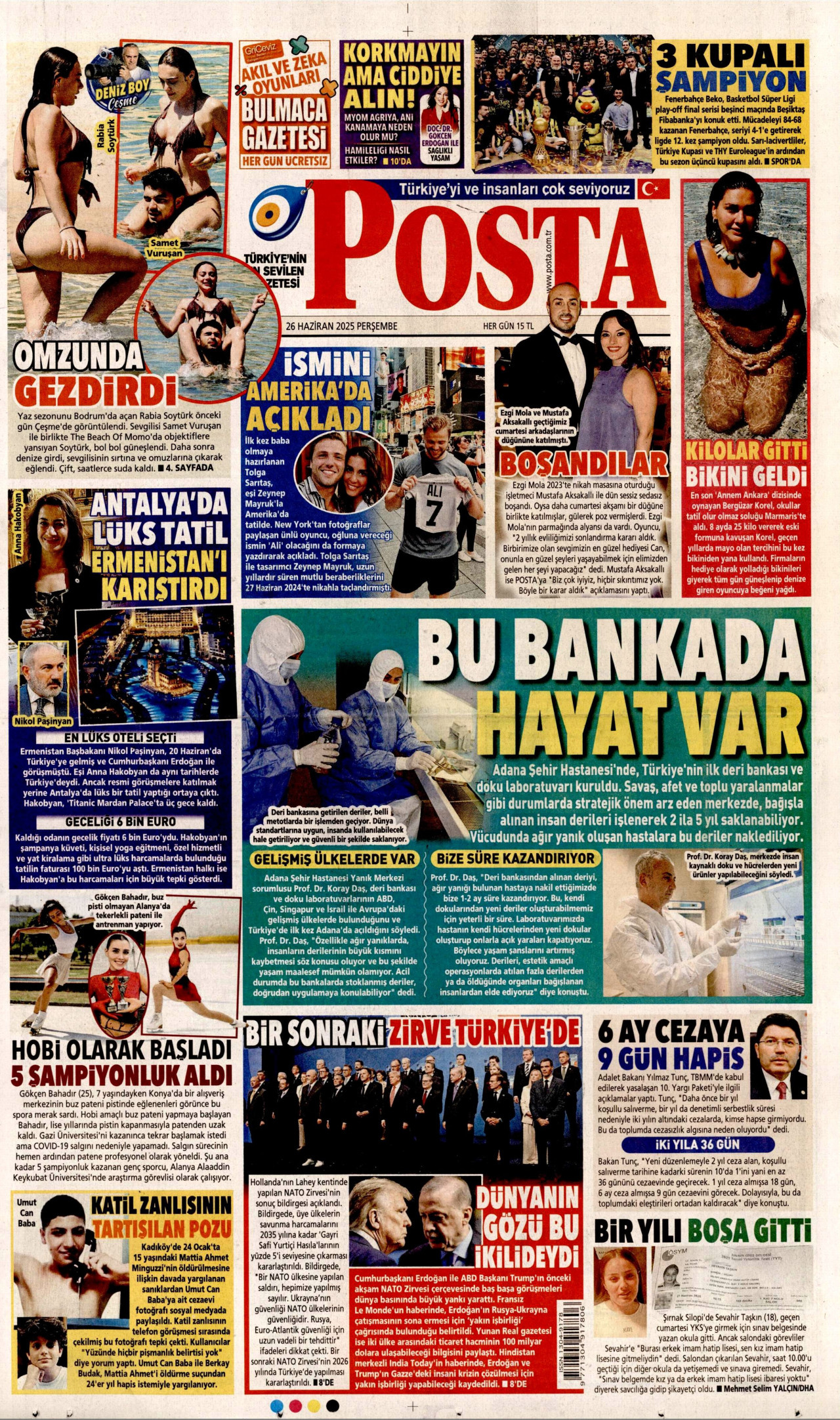 POSTA gazetesinin 26 Haziran 2025 tarihli birinci sayfası