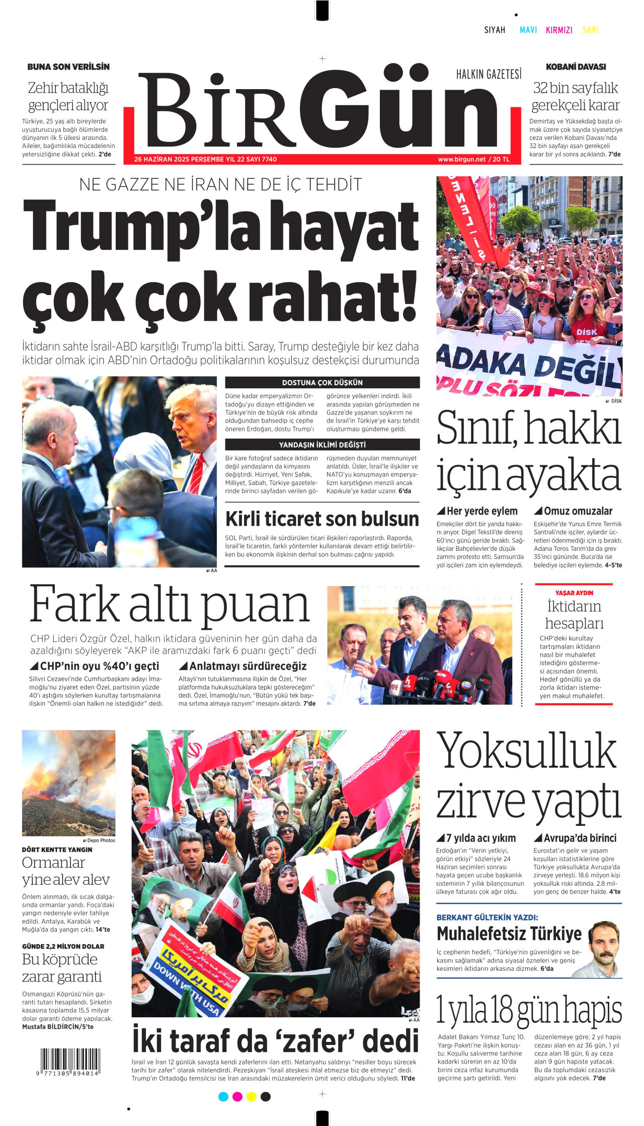 BİRGÜN gazetesinin 26 Haziran 2025 tarihli birinci sayfası