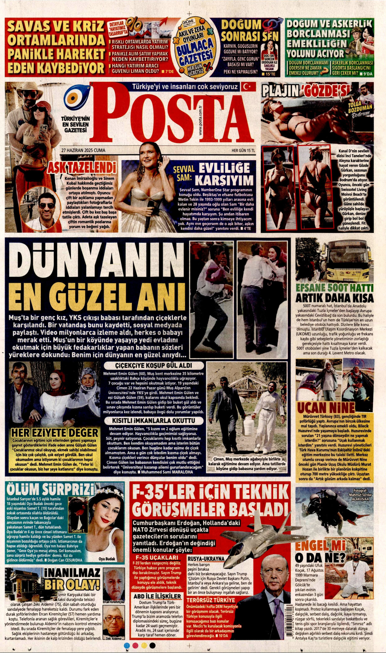POSTA gazetesinin 27 Haziran 2025 tarihli birinci sayfası