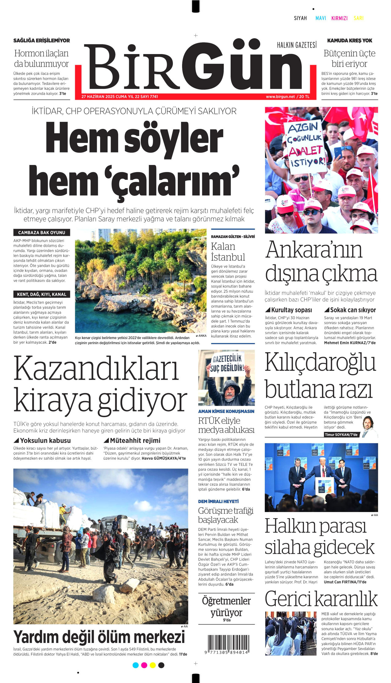 BİRGÜN gazetesinin 27 Haziran 2025 tarihli birinci sayfası
