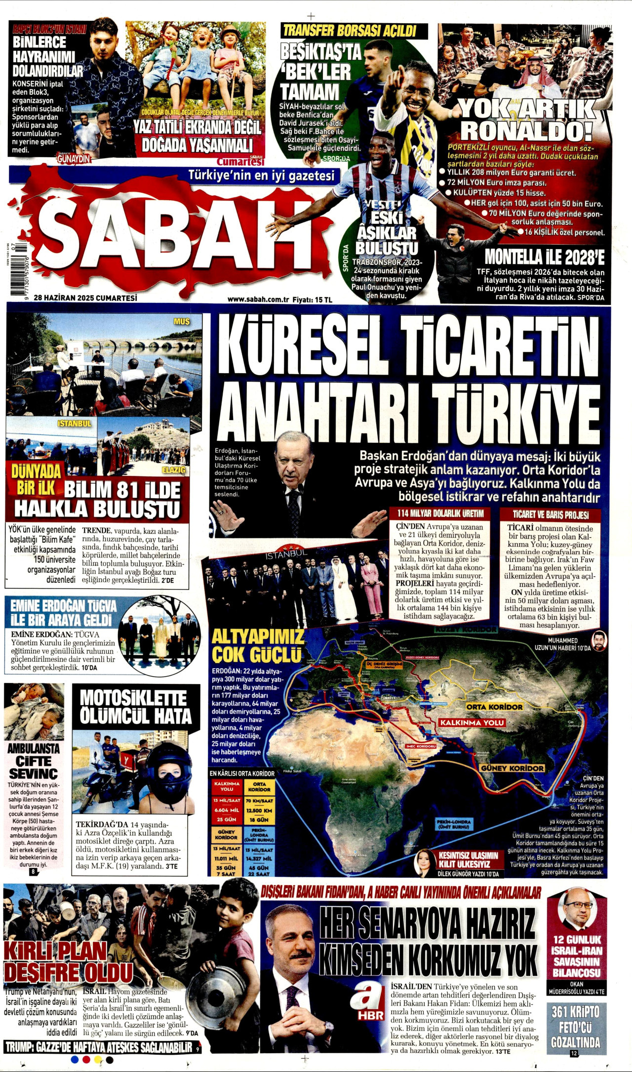SABAH gazetesinin 28 Haziran 2025 tarihli birinci sayfası