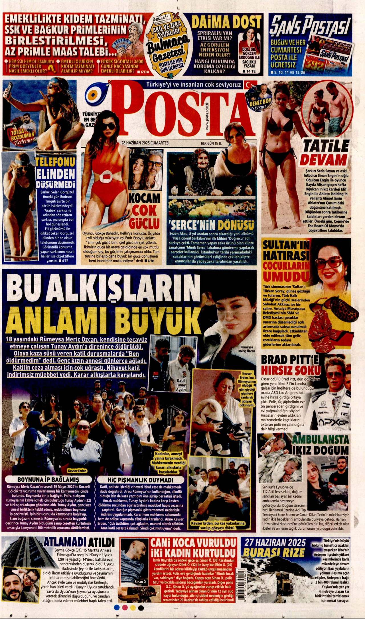 POSTA gazetesinin 28 Haziran 2025 tarihli birinci sayfası