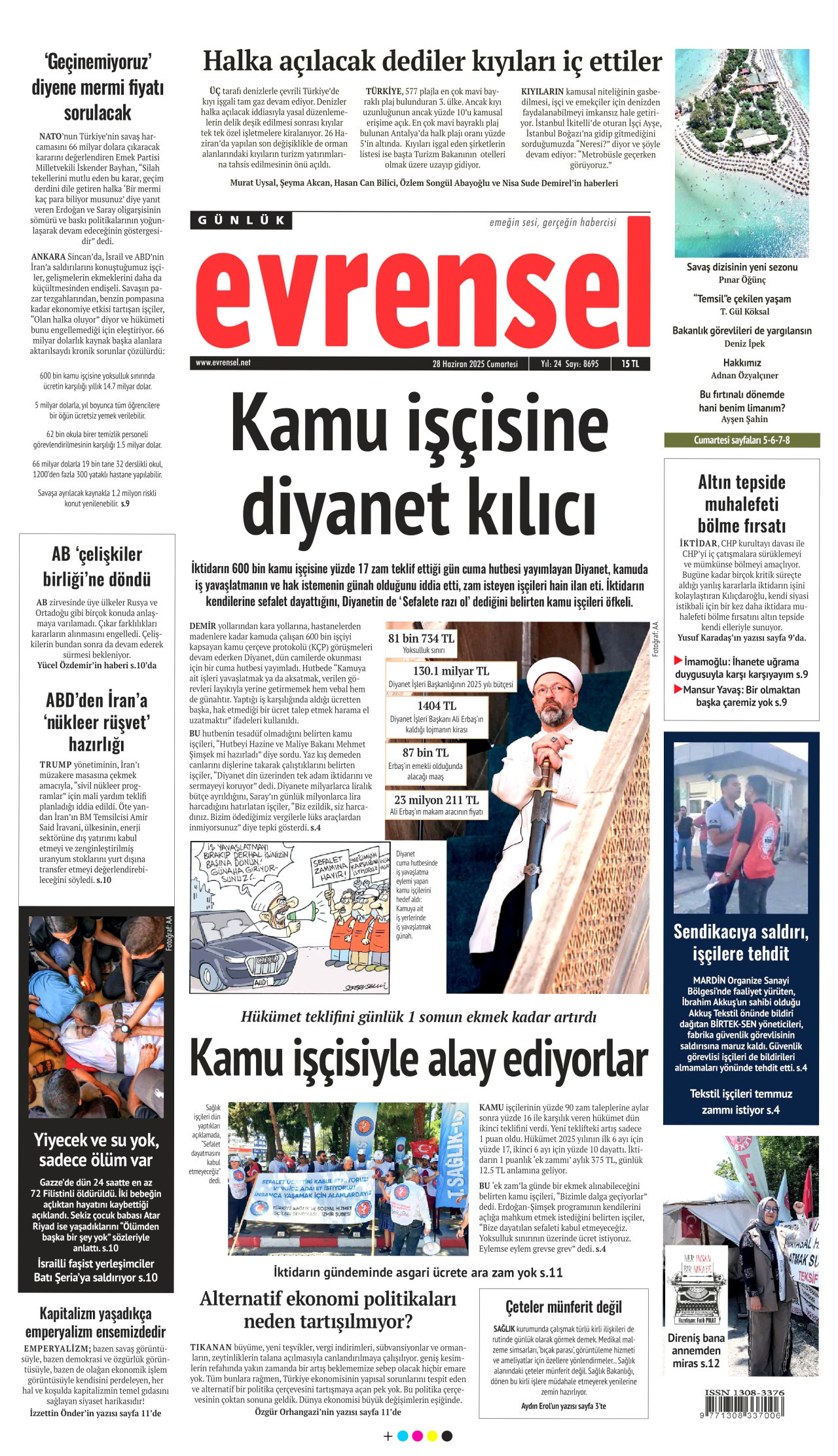 EVRENSEL gazetesinin 28 Haziran 2025 tarihli birinci sayfası