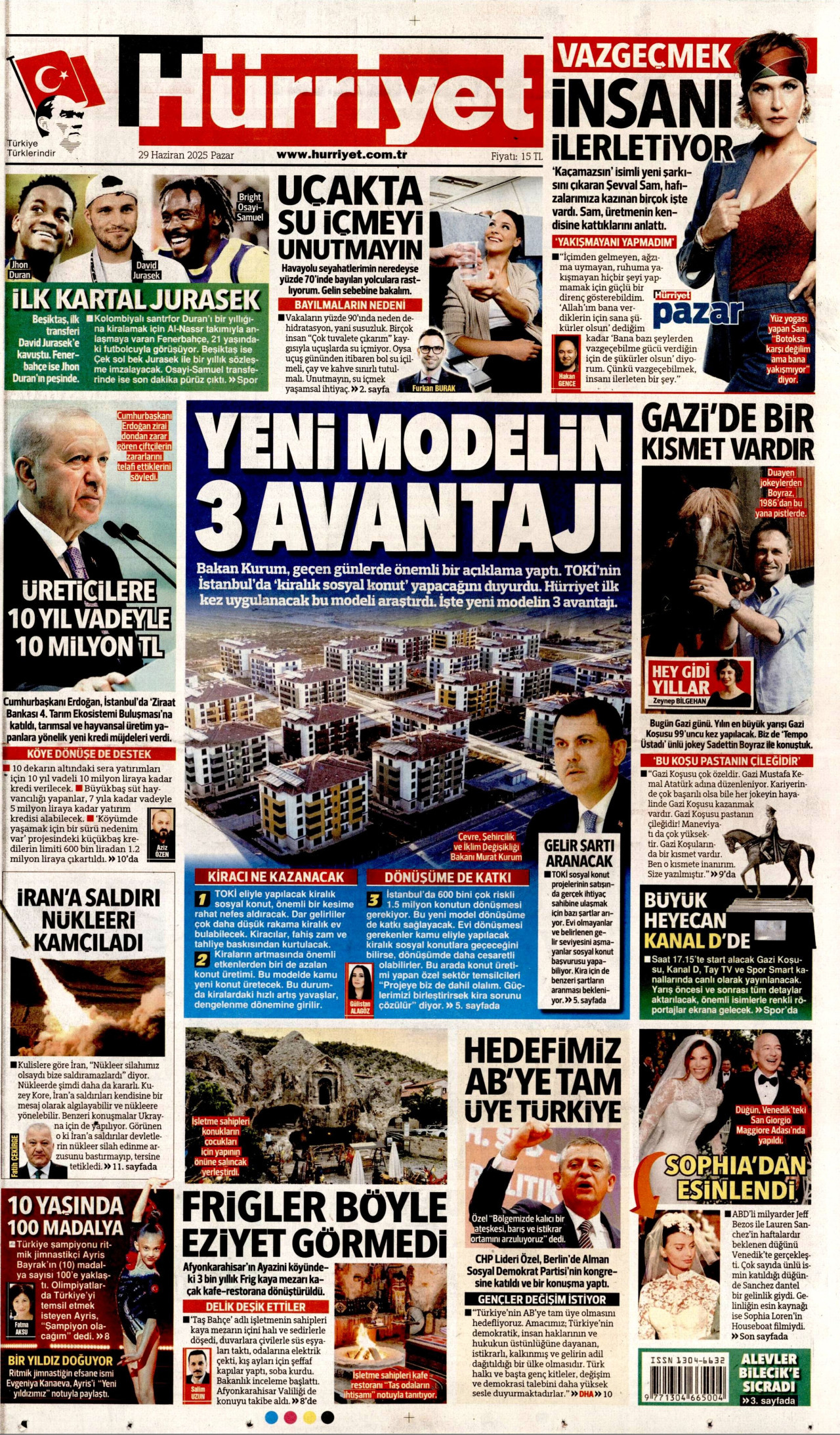 HÜRRİYET gazetesinin 29 Haziran 2025 tarihli birinci sayfası