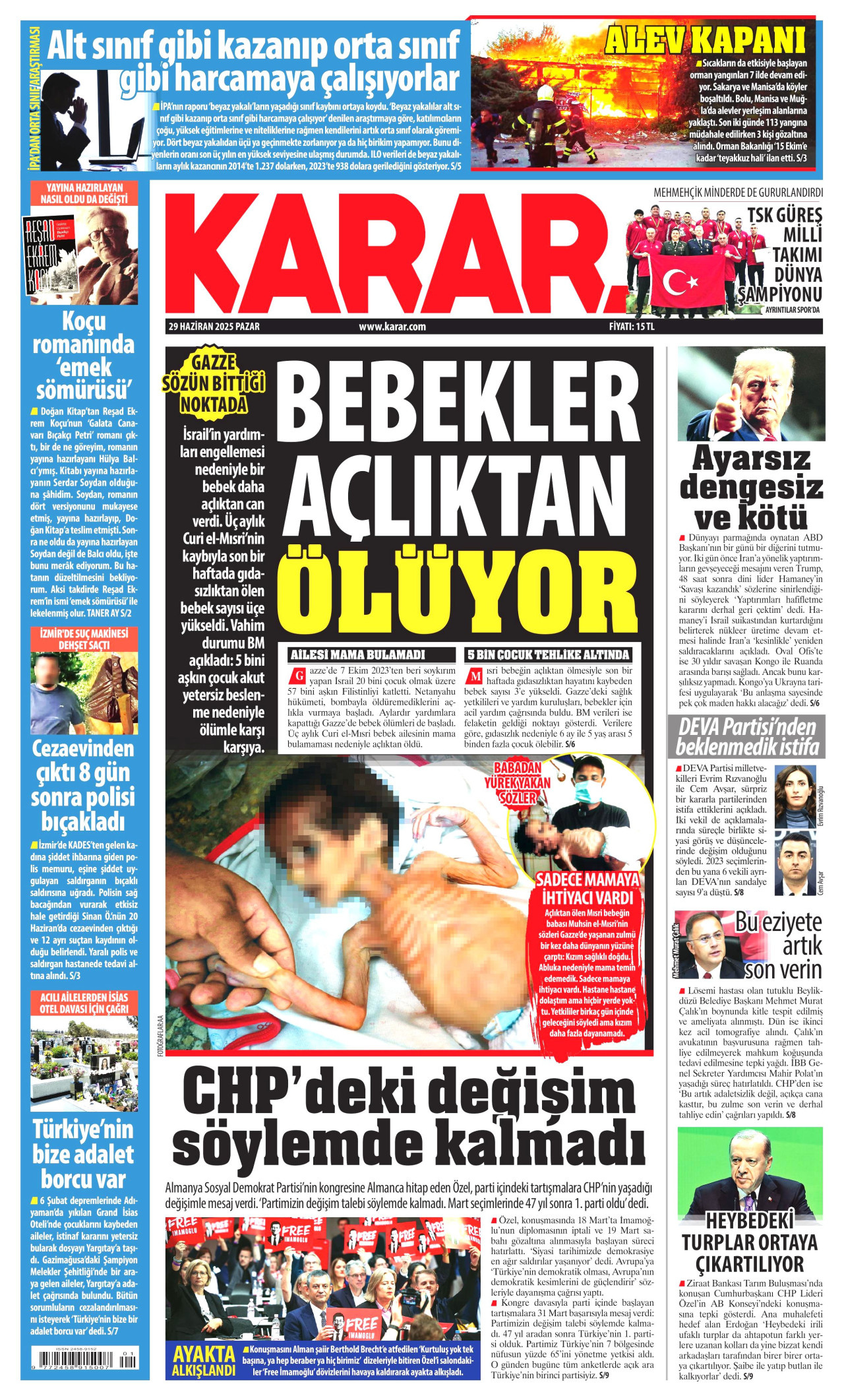 KARAR gazetesinin 29 Haziran 2025 tarihli birinci sayfası