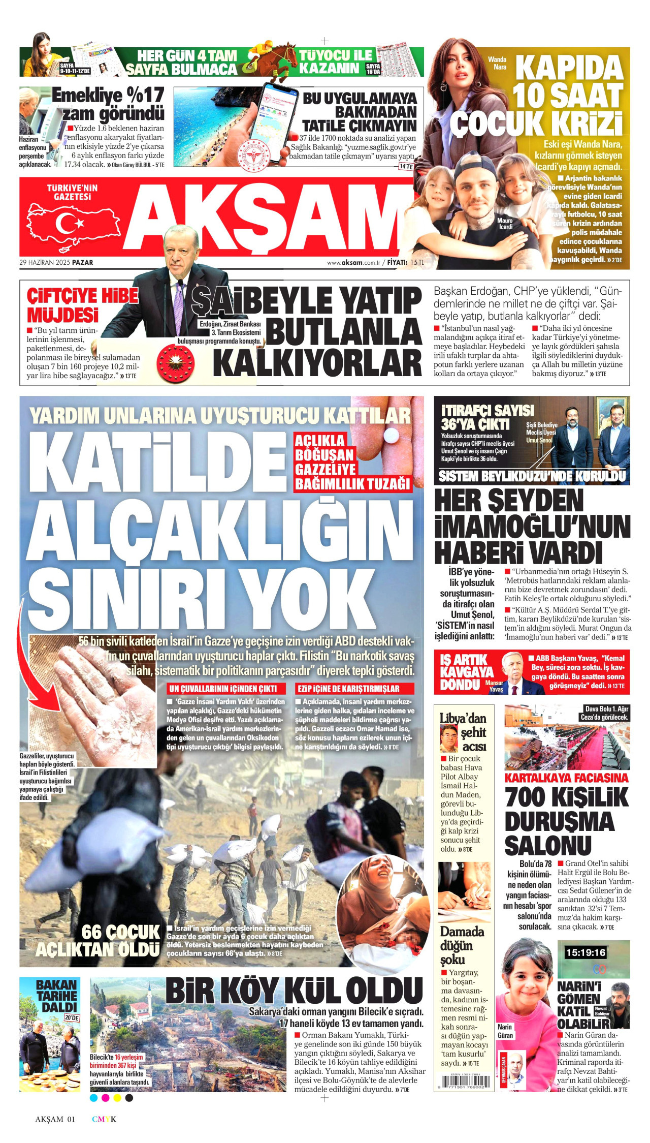 AKŞAM gazetesinin 29 Haziran 2025 tarihli birinci sayfası