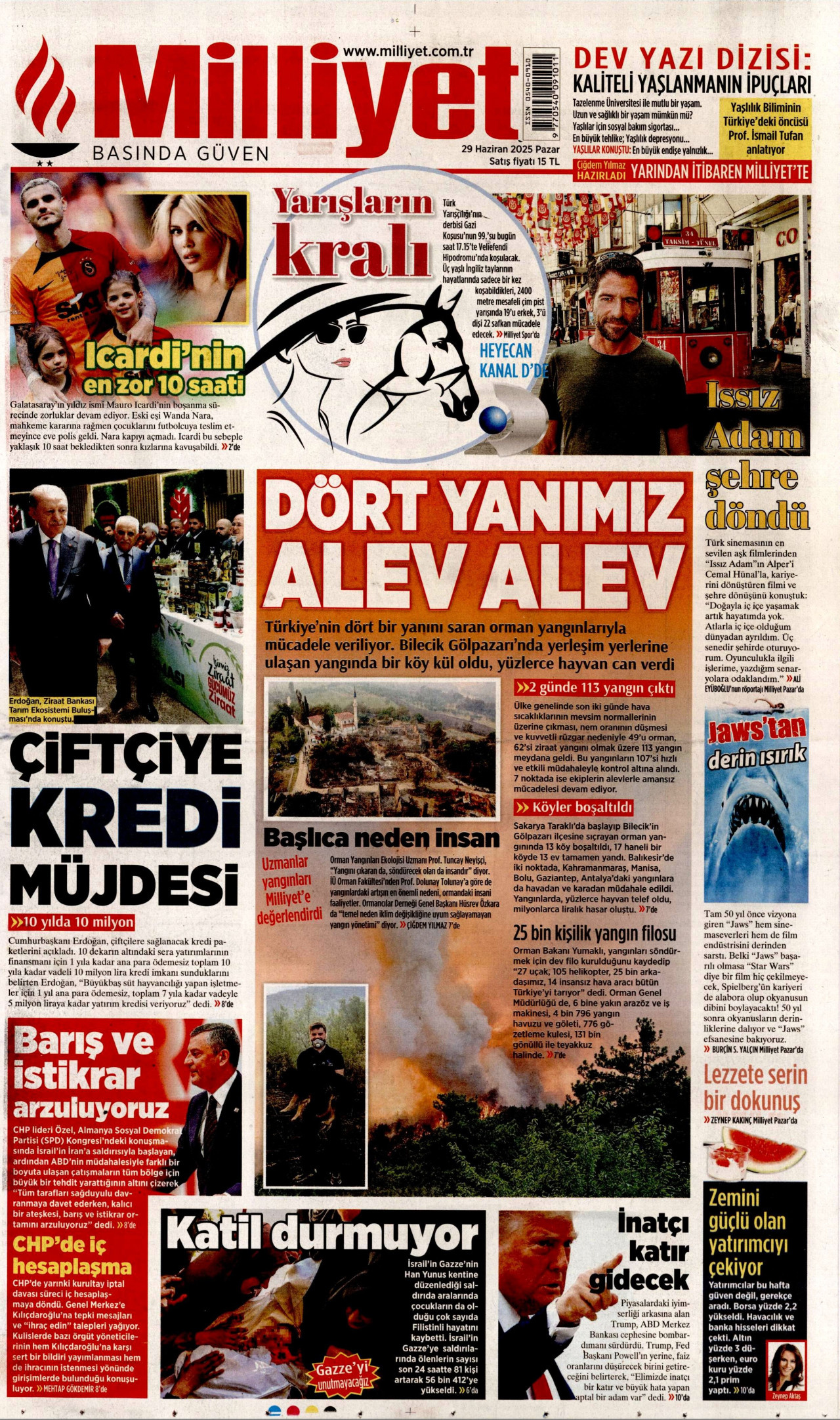 MİLLİYET gazetesinin 29 Haziran 2025 tarihli birinci sayfası