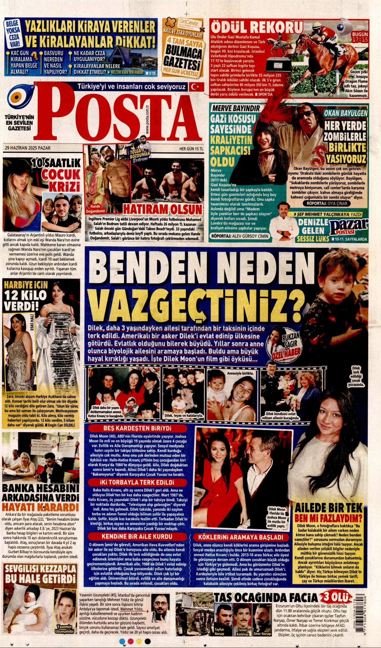 POSTA gazetesinin 29 Haziran 2025 tarihli birinci sayfası
