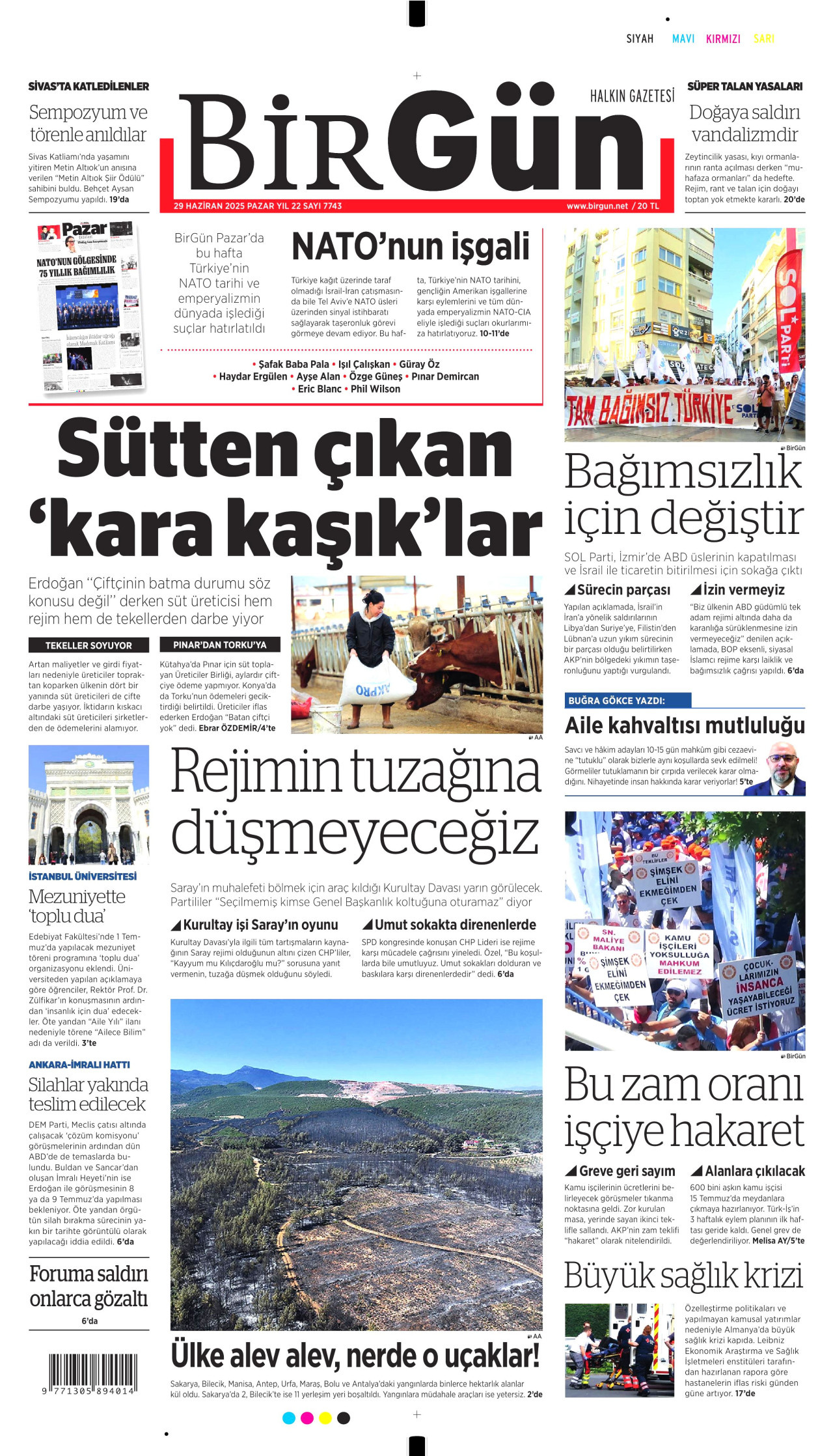 BİRGÜN gazetesinin 29 Haziran 2025 tarihli birinci sayfası