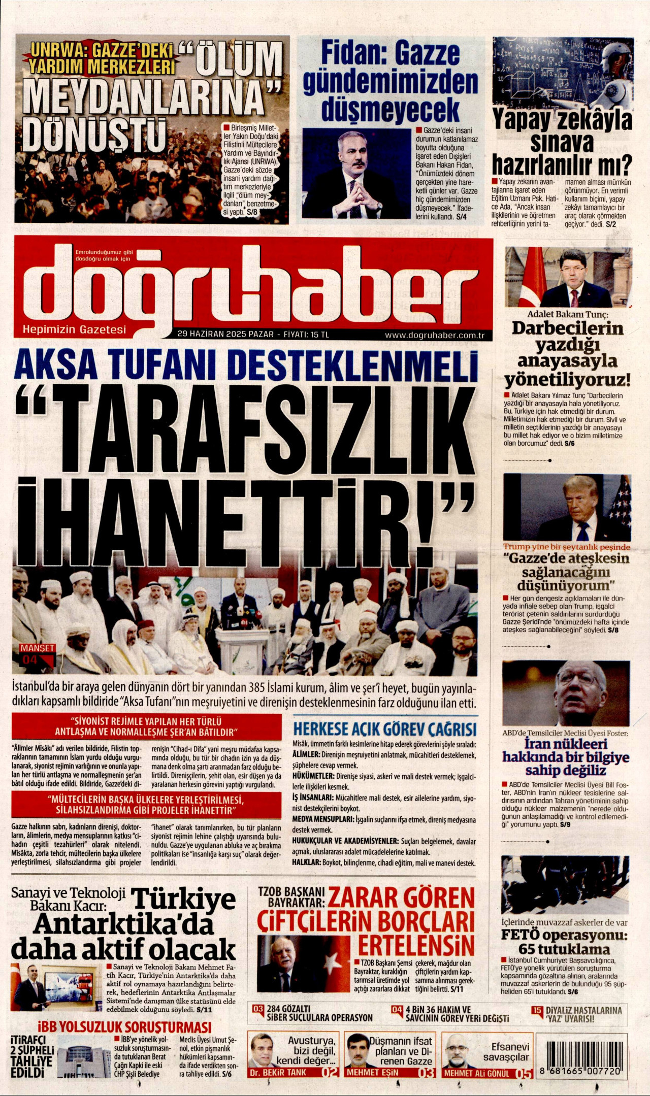 DOĞRU HABER gazetesinin 29 Haziran 2025 tarihli birinci sayfası