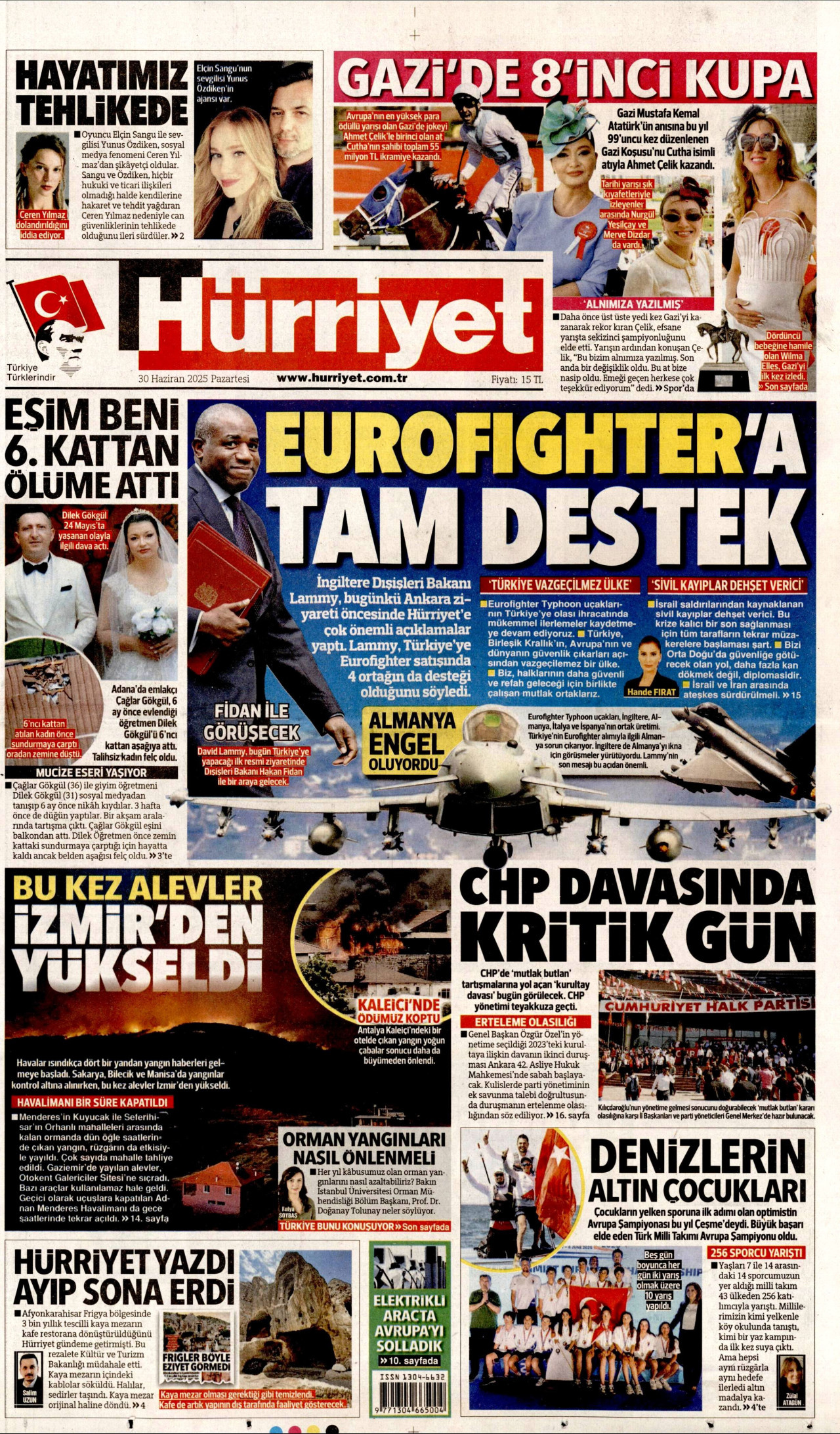 HÜRRİYET gazetesinin 30 Haziran 2025 tarihli birinci sayfası