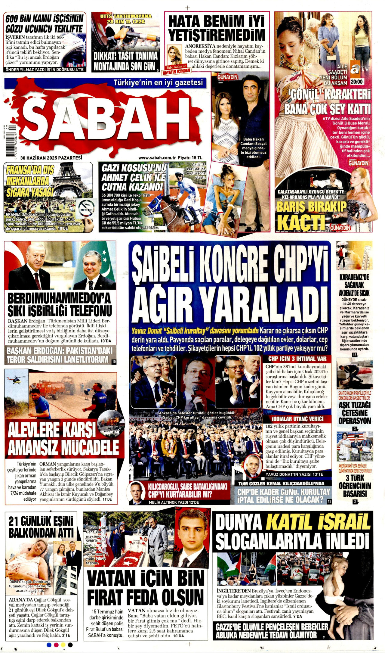 SABAH gazetesinin 30 Haziran 2025 tarihli birinci sayfası