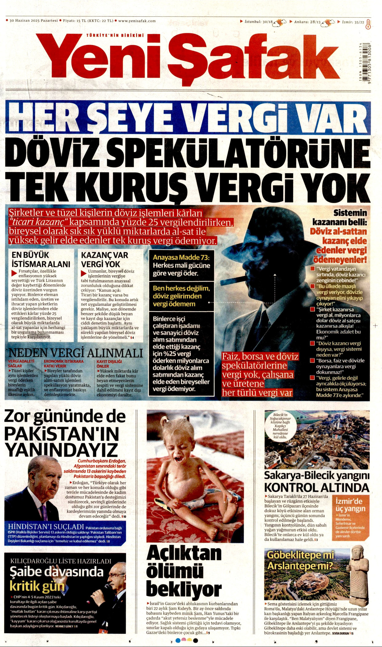 YENİ ŞAFAK gazetesinin 30 Haziran 2025 tarihli birinci sayfası