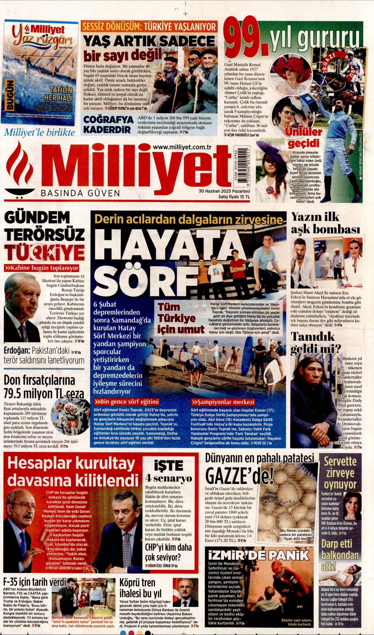 MİLLİYET gazetesinin 30 Haziran 2025 tarihli birinci sayfası