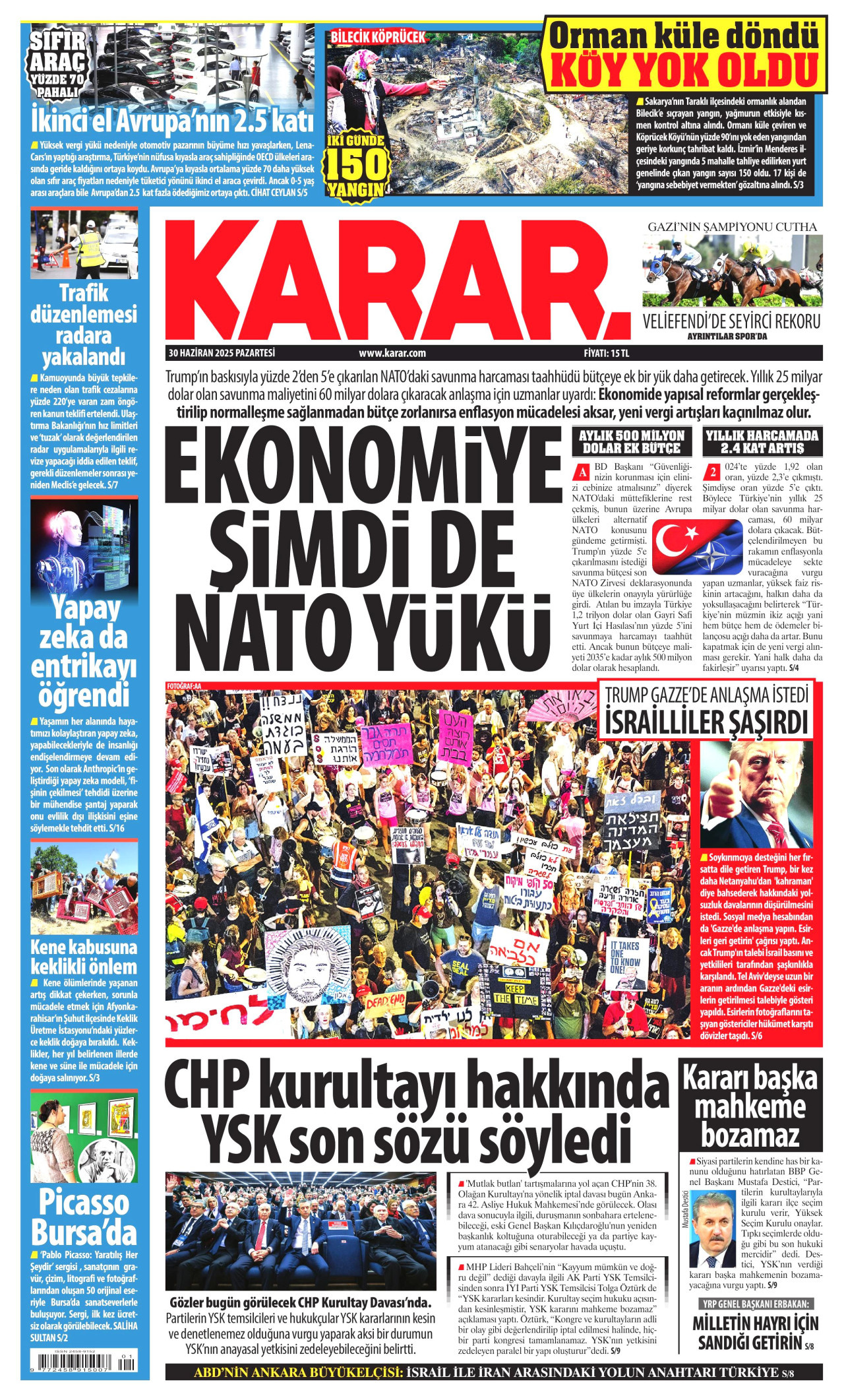 KARAR gazetesinin 30 Haziran 2025 tarihli birinci sayfası
