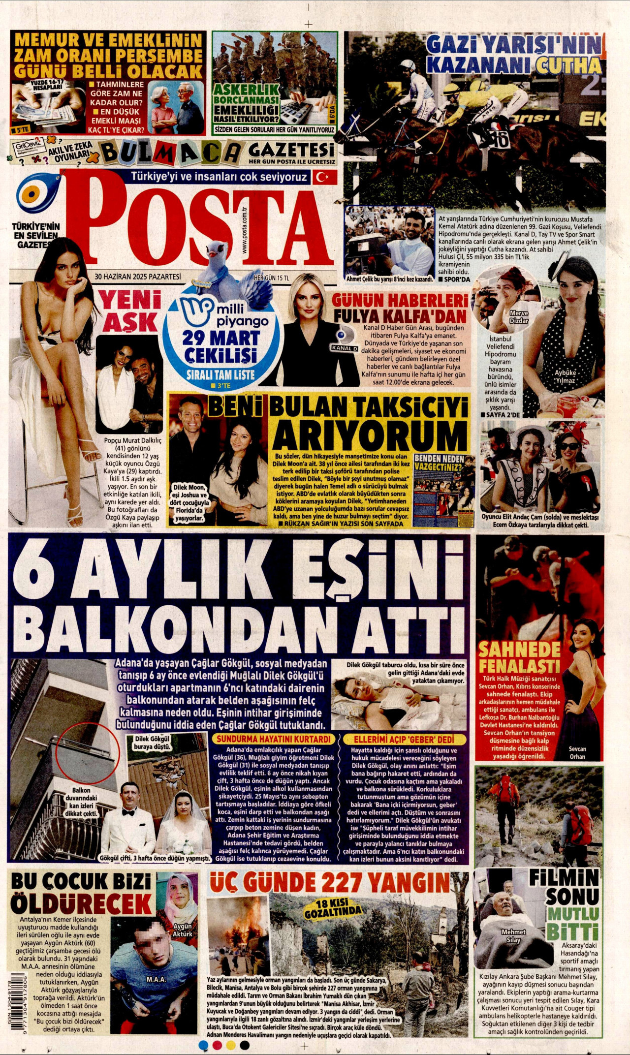 POSTA gazetesinin 30 Haziran 2025 tarihli birinci sayfası