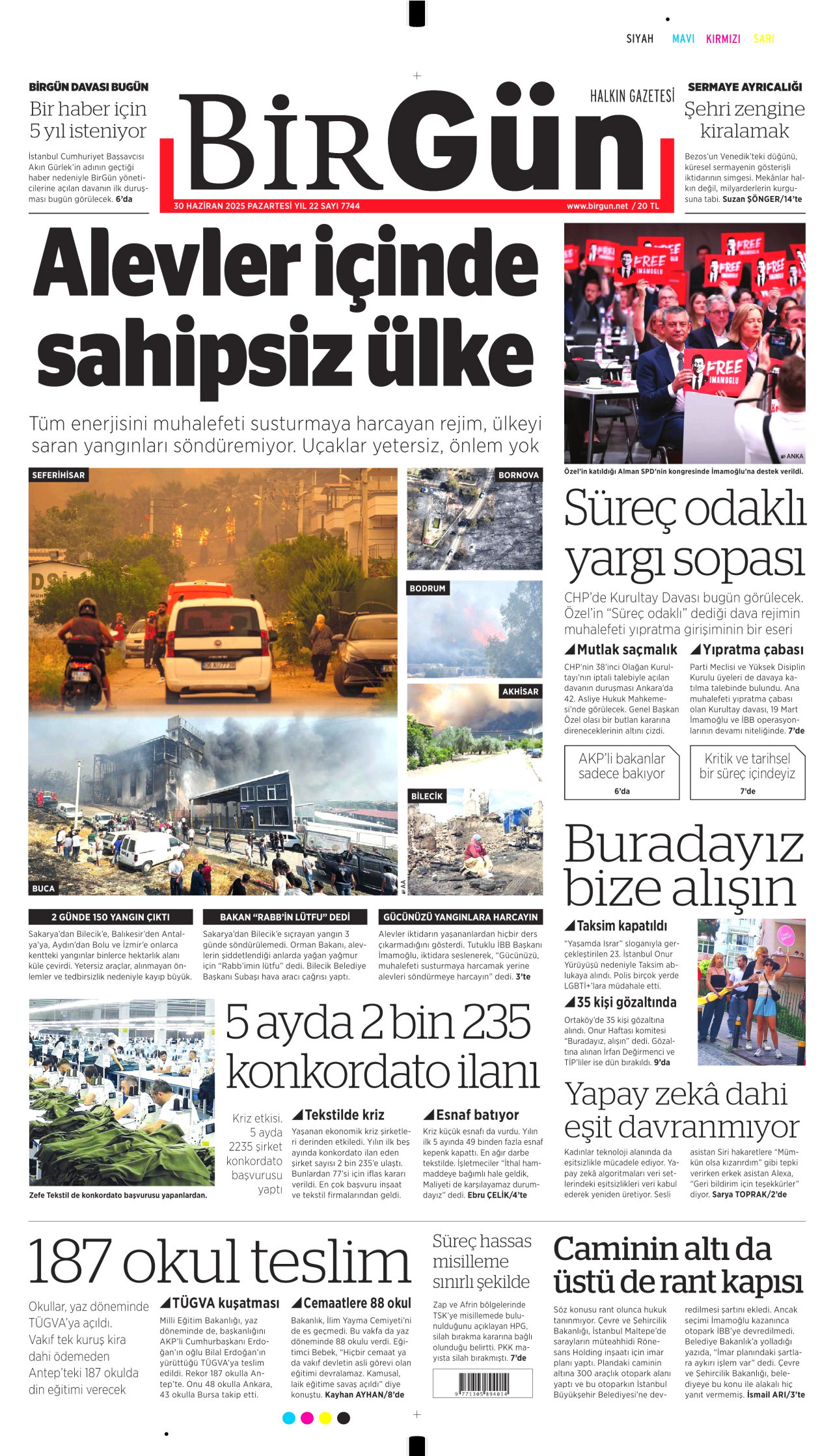 BİRGÜN gazetesinin 30 Haziran 2025 tarihli birinci sayfası