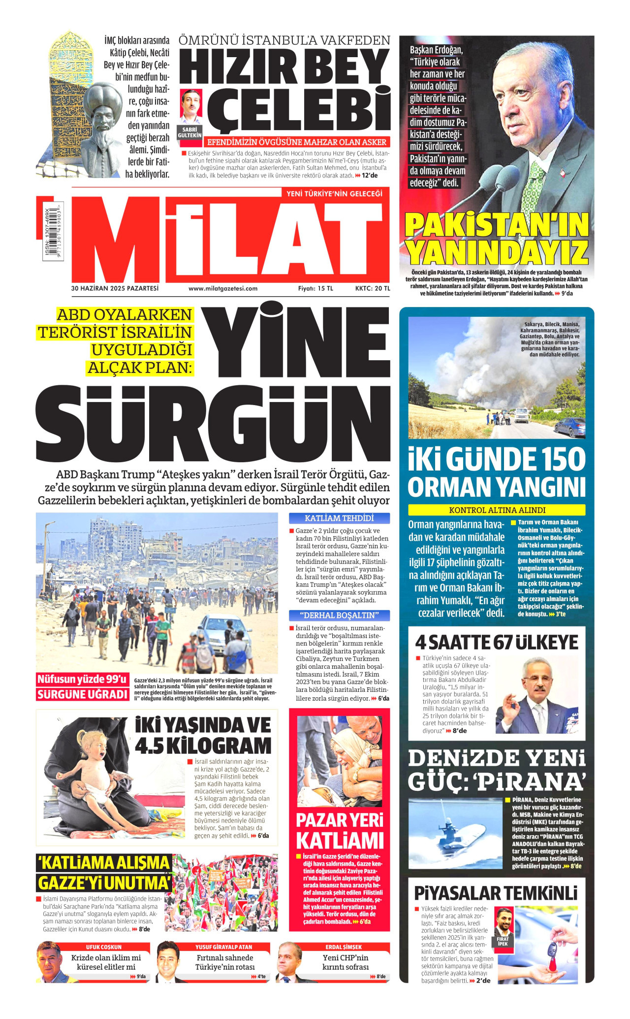 MİLAT gazetesinin 30 Haziran 2025 tarihli birinci sayfası
