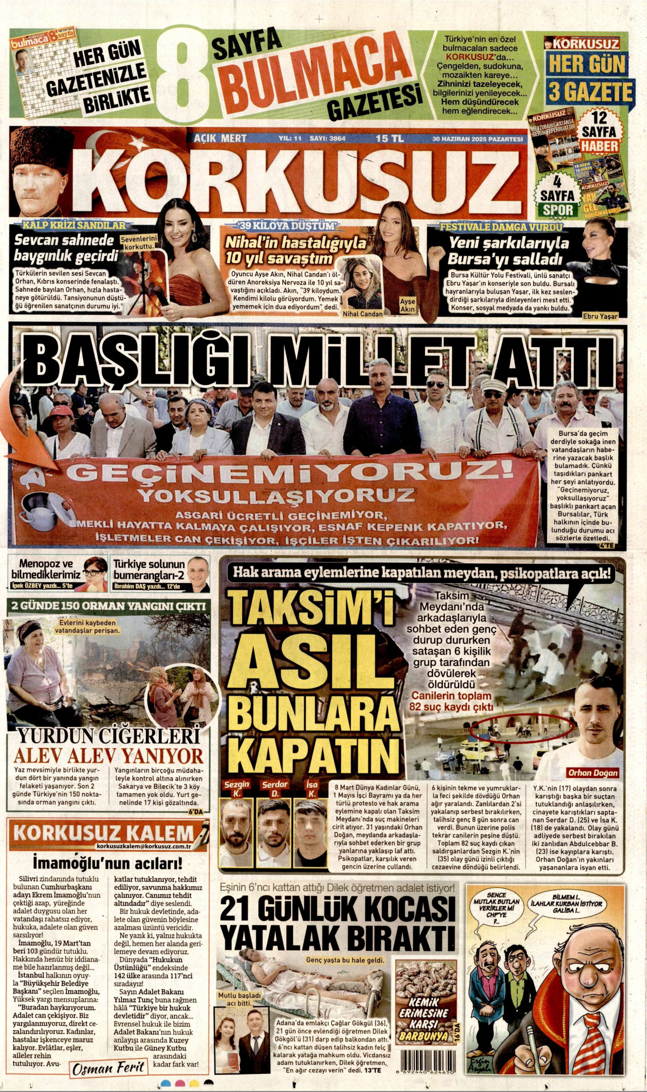 KORKUSUZ gazetesinin 30 Haziran 2025 tarihli birinci sayfası
