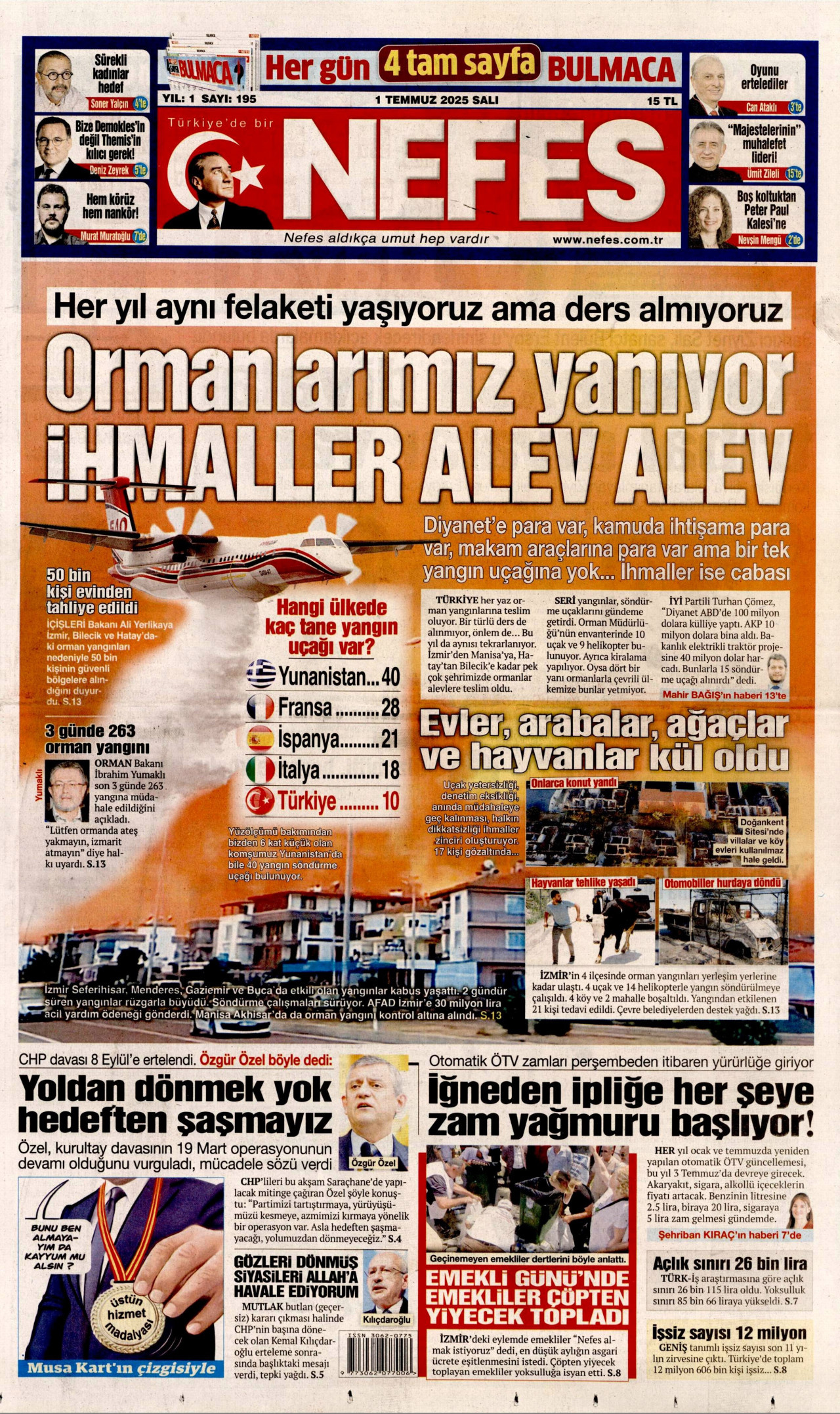 NEFES gazetesinin 1 Temmuz 2025 tarihli birinci sayfası