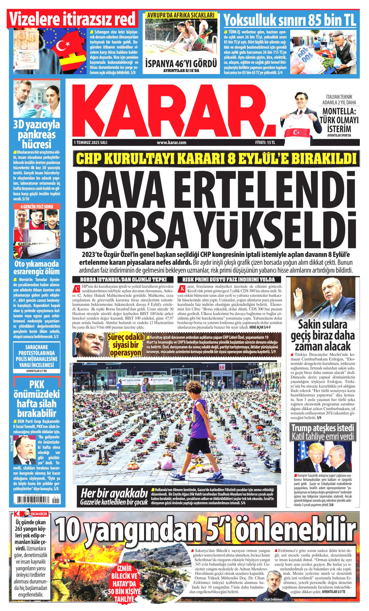 KARAR gazetesinin 1 Temmuz 2025 tarihli birinci sayfası
