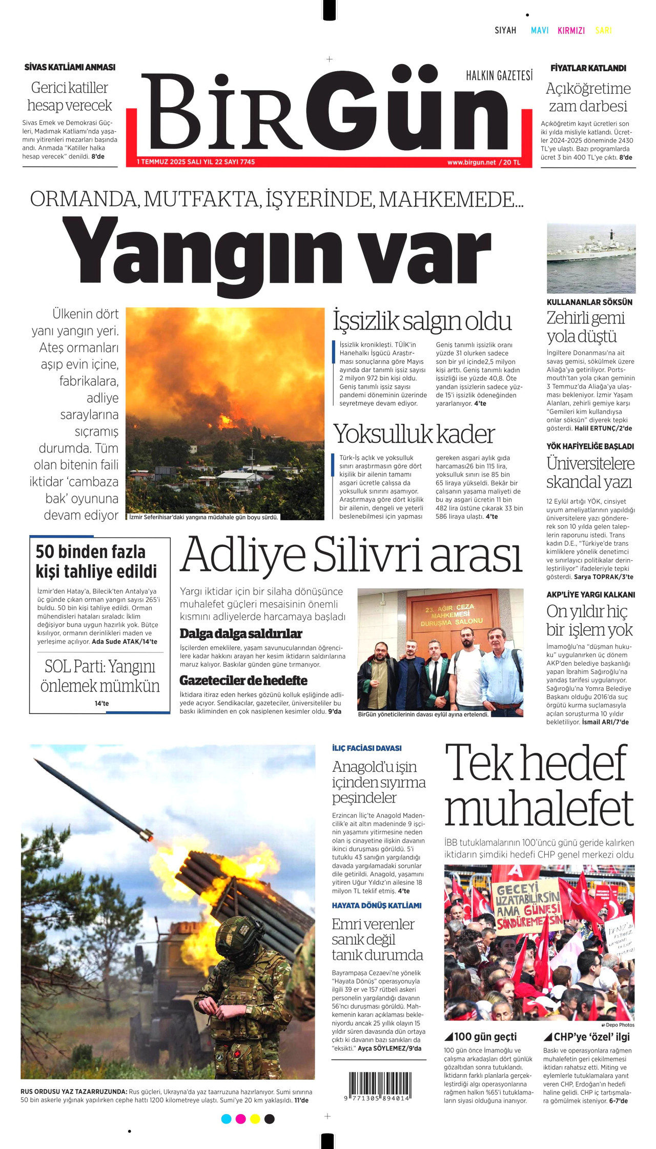 BİRGÜN gazetesinin 1 Temmuz 2025 tarihli birinci sayfası