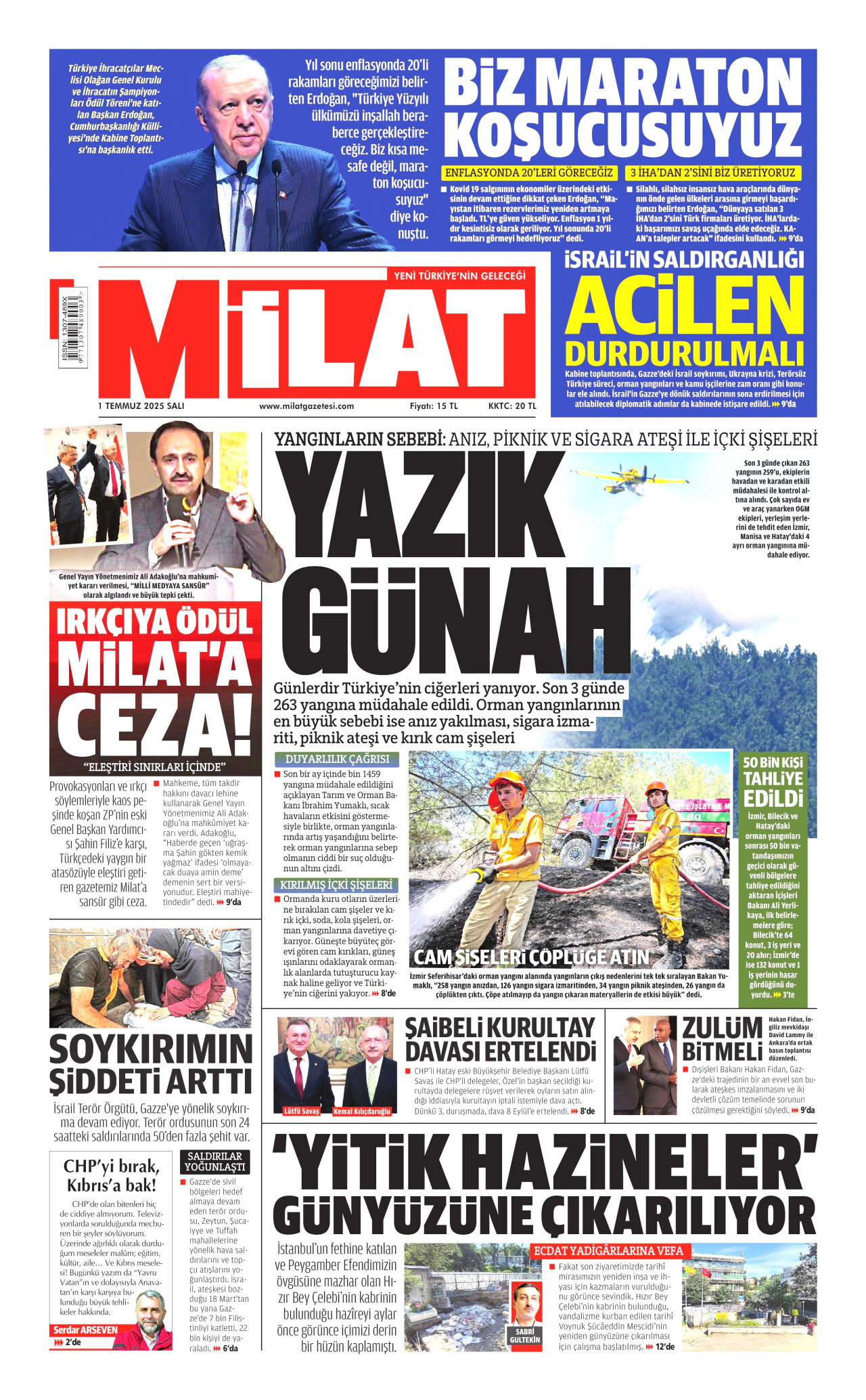 MİLAT gazetesinin 1 Temmuz 2025 tarihli birinci sayfası