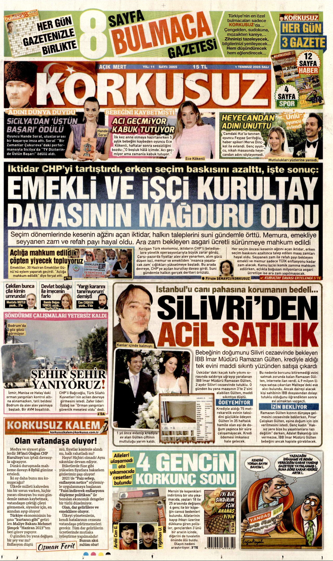 KORKUSUZ gazetesinin 1 Temmuz 2025 tarihli birinci sayfası