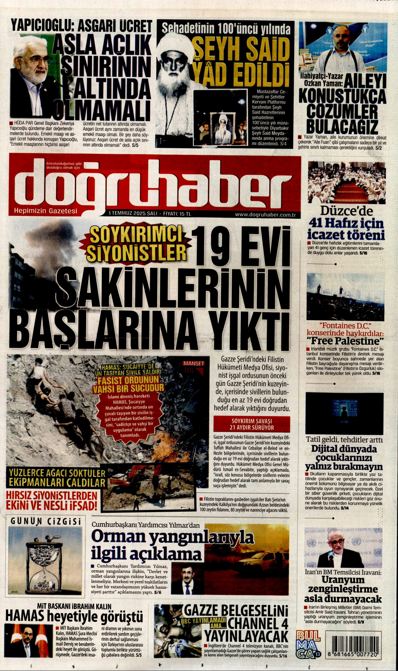 DOĞRU HABER gazetesinin 1 Temmuz 2025 tarihli birinci sayfası