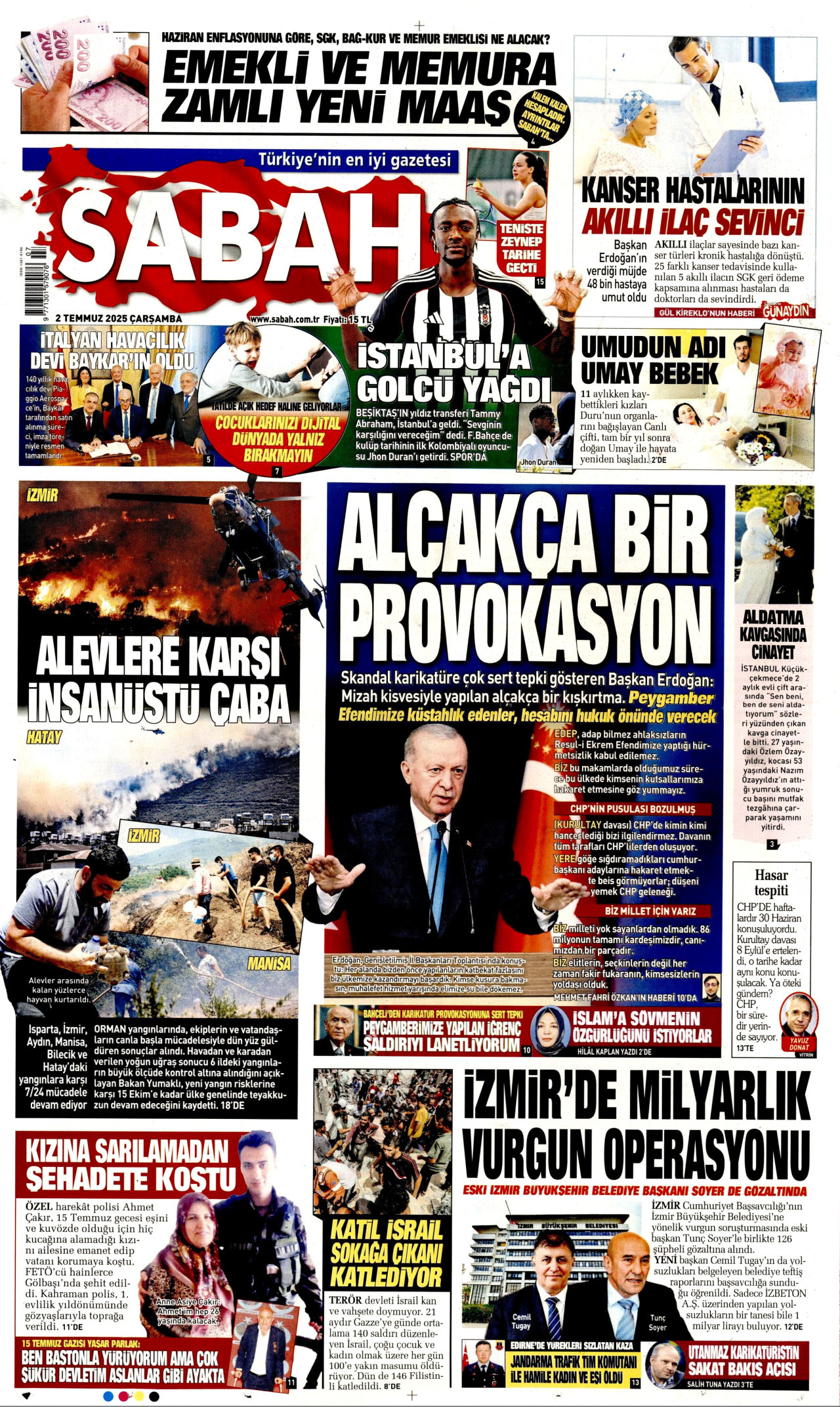 SABAH gazetesinin 2 Temmuz 2025 tarihli birinci sayfası