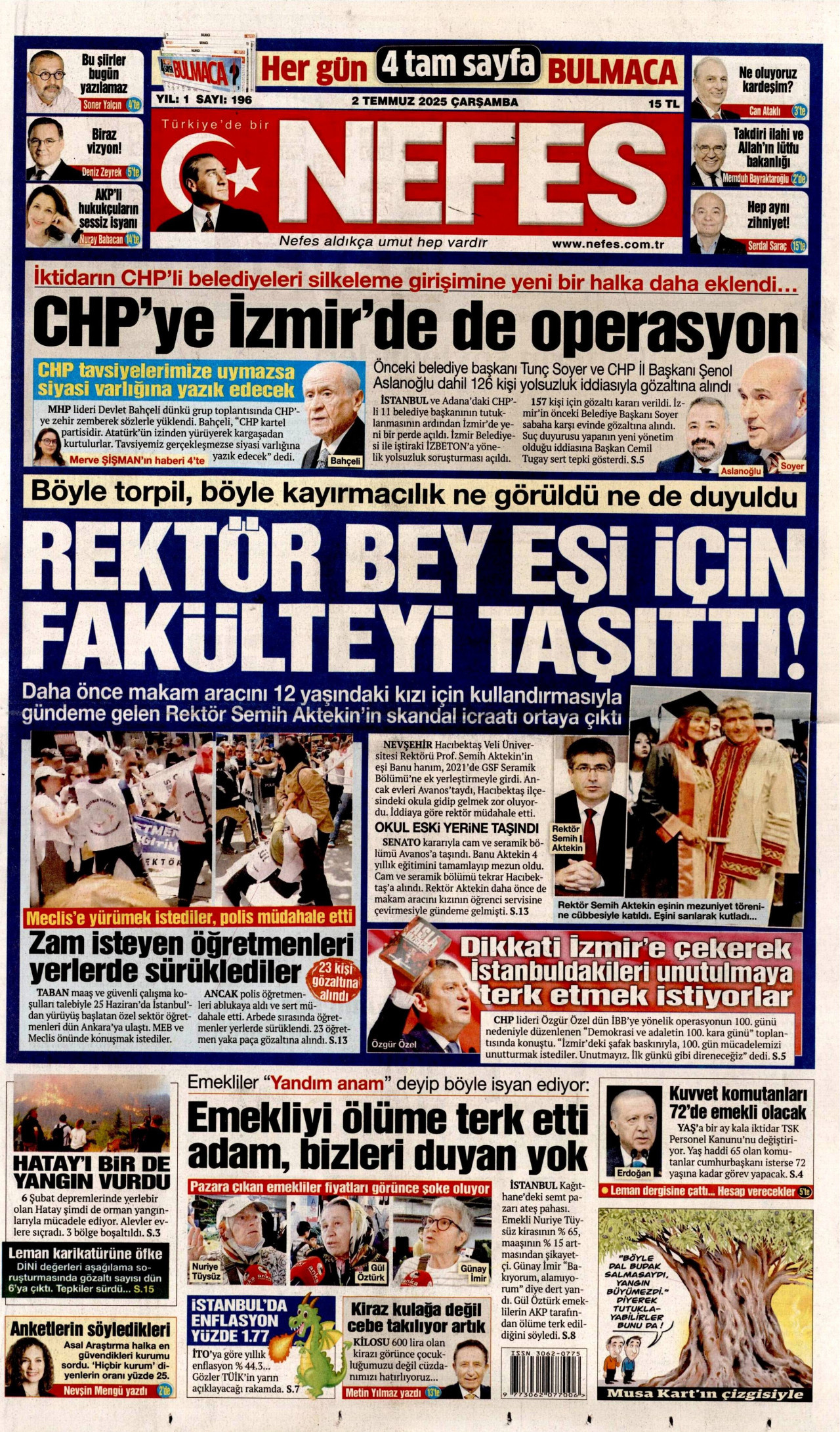 NEFES gazetesinin 2 Temmuz 2025 tarihli birinci sayfası