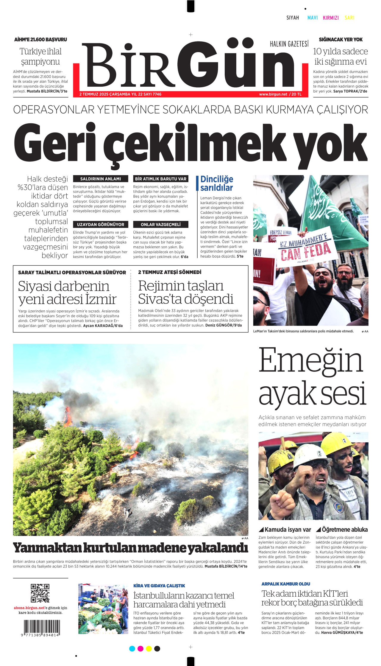BİRGÜN gazetesinin 2 Temmuz 2025 tarihli birinci sayfası
