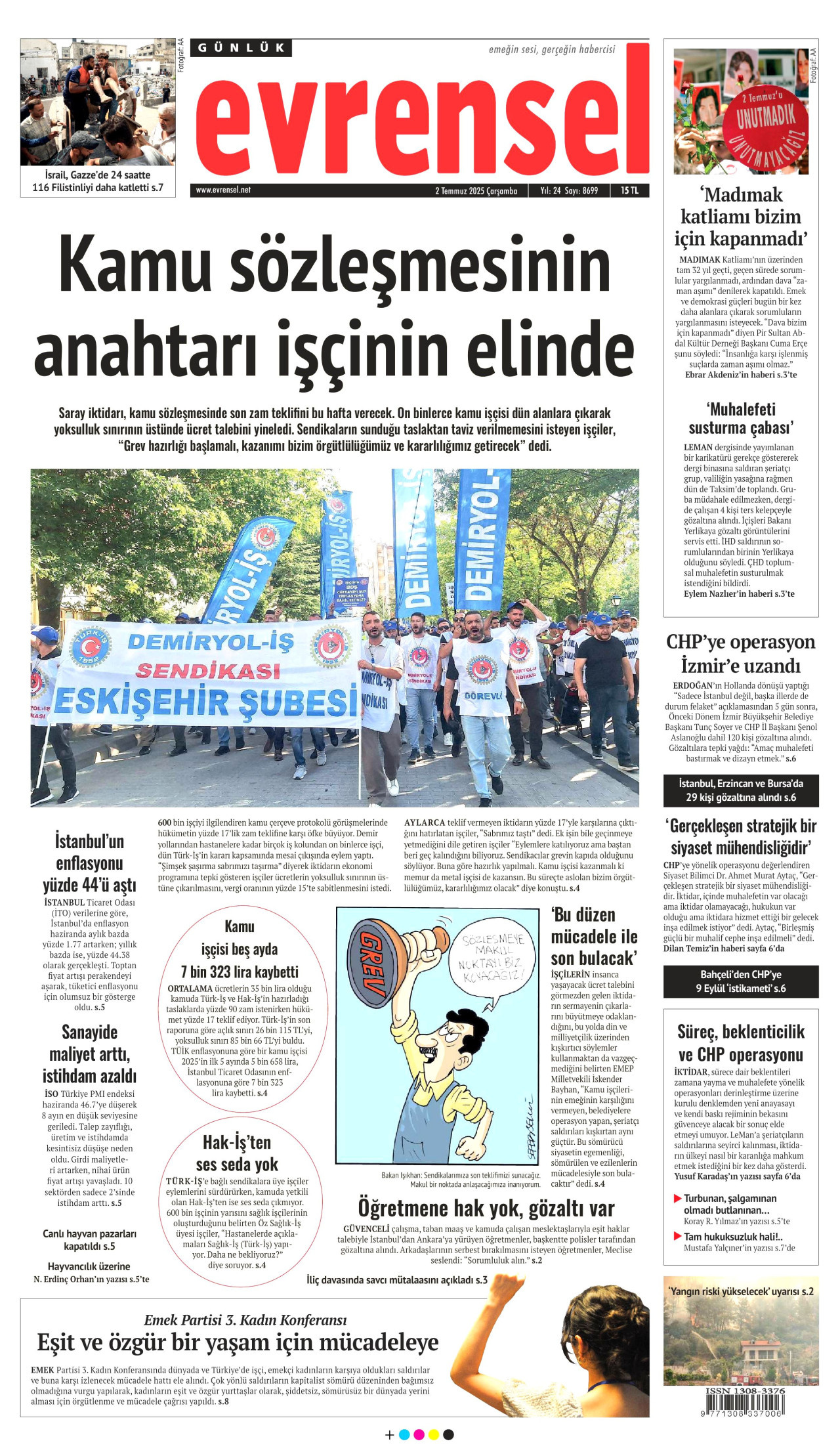 EVRENSEL gazetesinin 2 Temmuz 2025 tarihli birinci sayfası