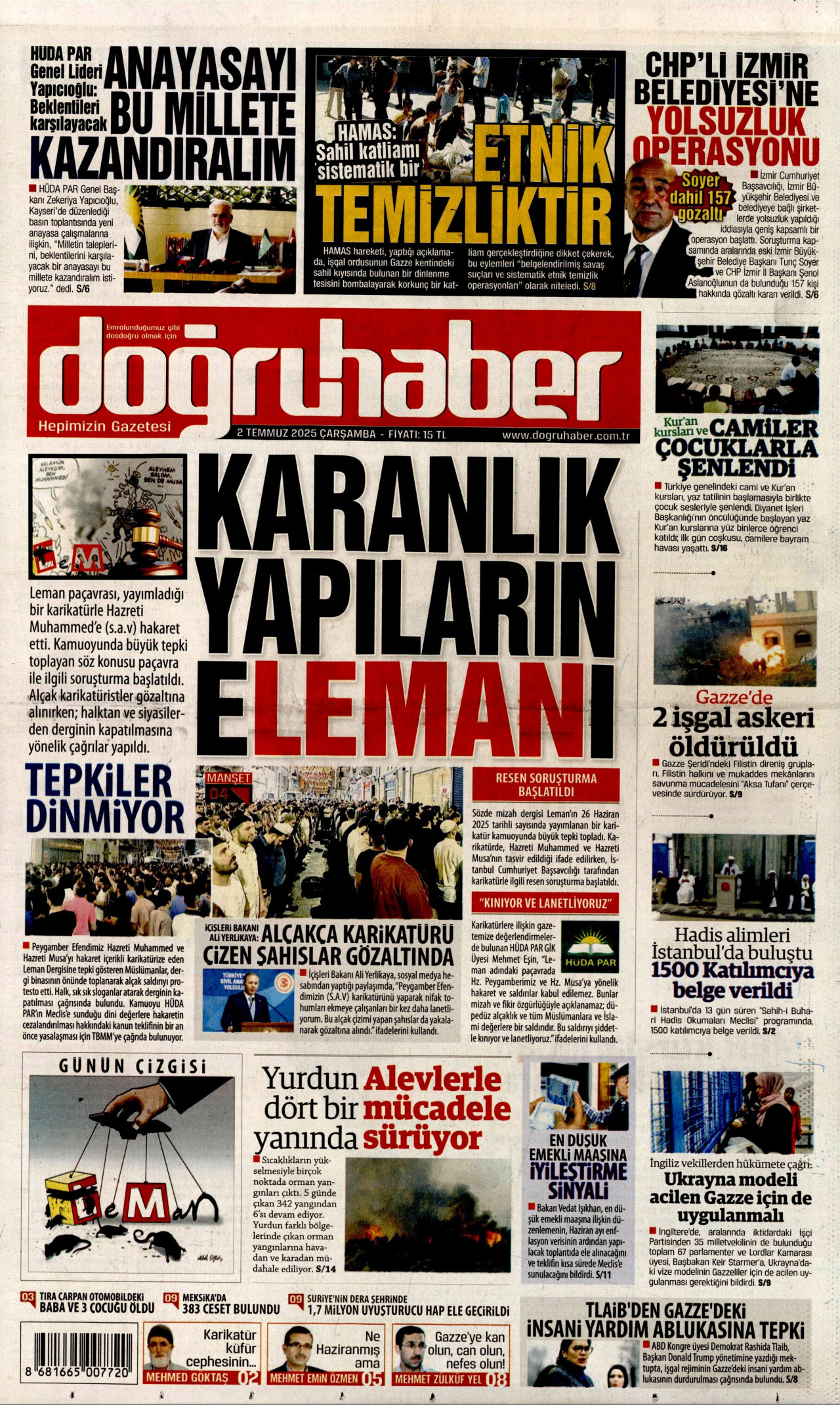 DOĞRU HABER gazetesinin 2 Temmuz 2025 tarihli birinci sayfası
