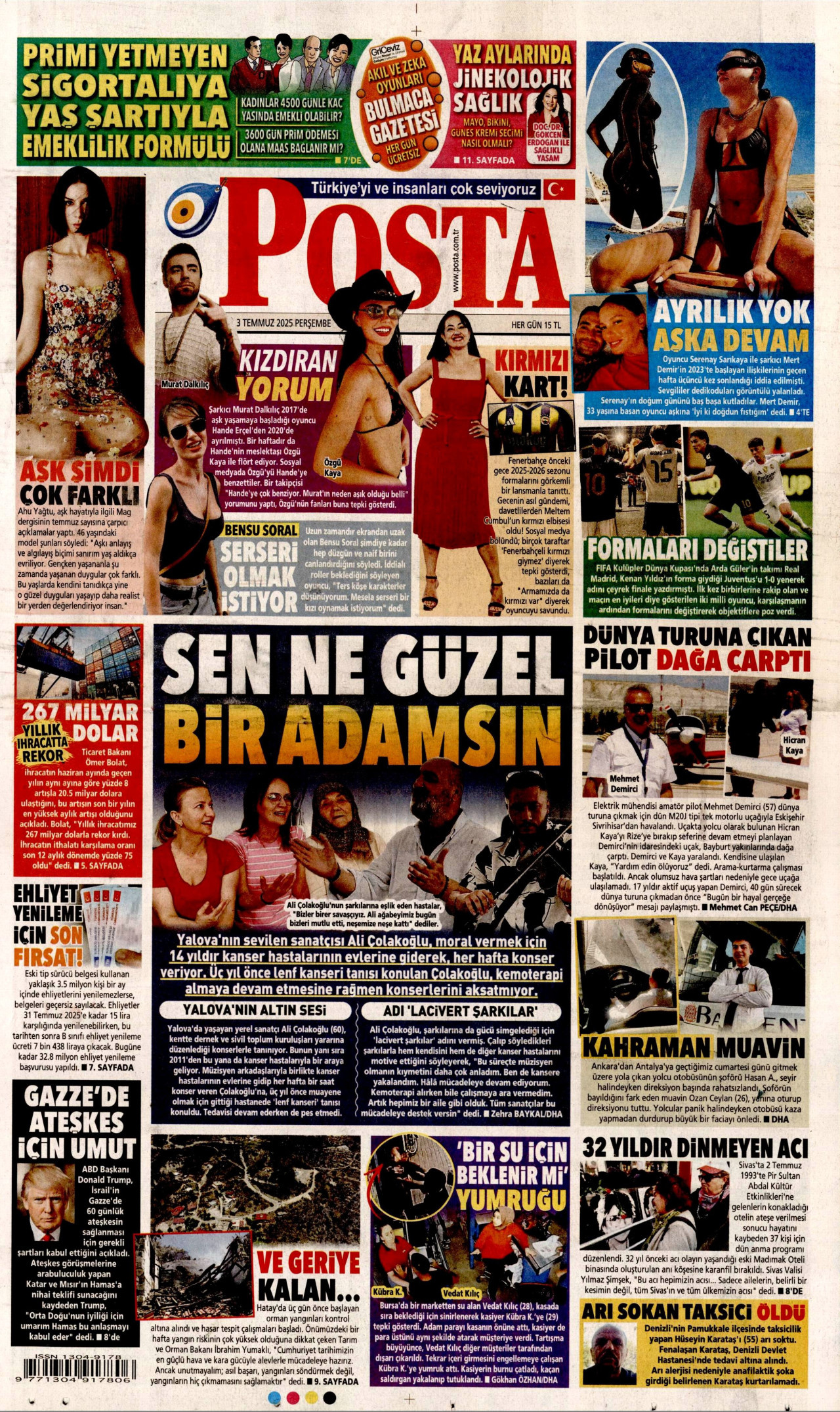 POSTA gazetesinin 3 Temmuz 2025 tarihli birinci sayfası
