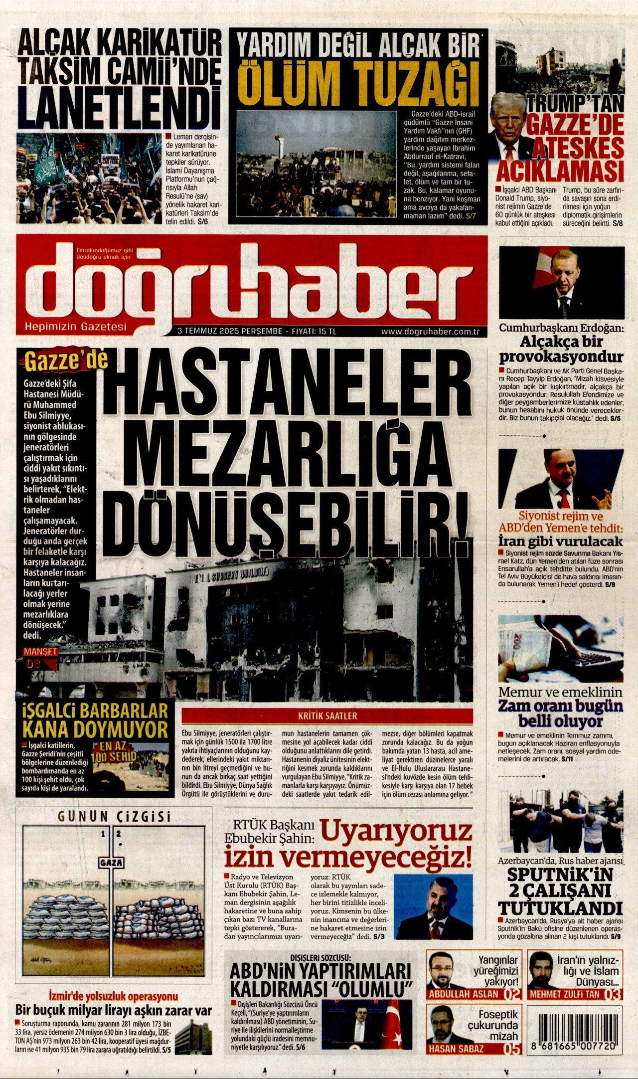 DOĞRU HABER gazetesinin 3 Temmuz 2025 tarihli birinci sayfası
