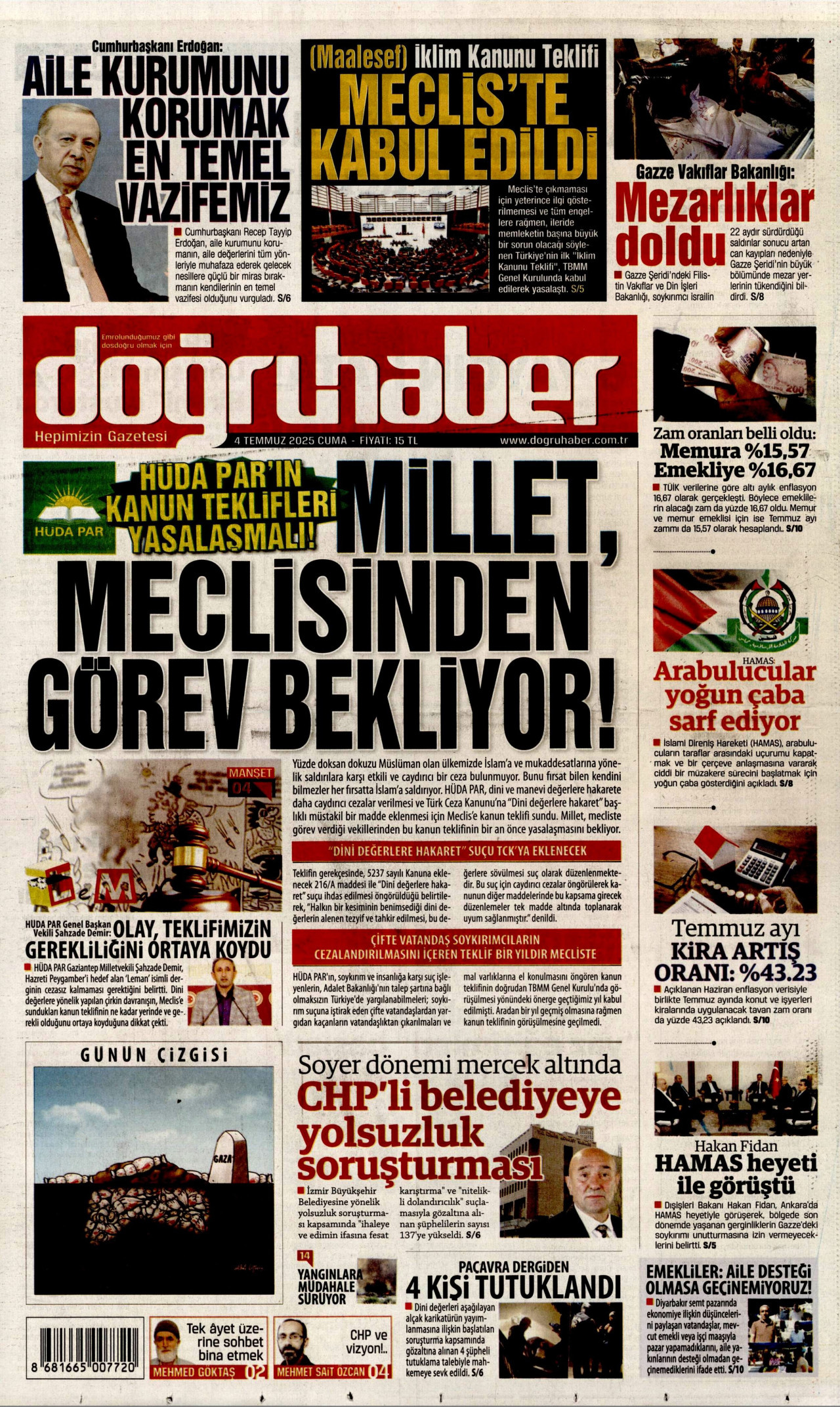 DOĞRU HABER gazetesinin 4 Temmuz 2025 tarihli birinci sayfası