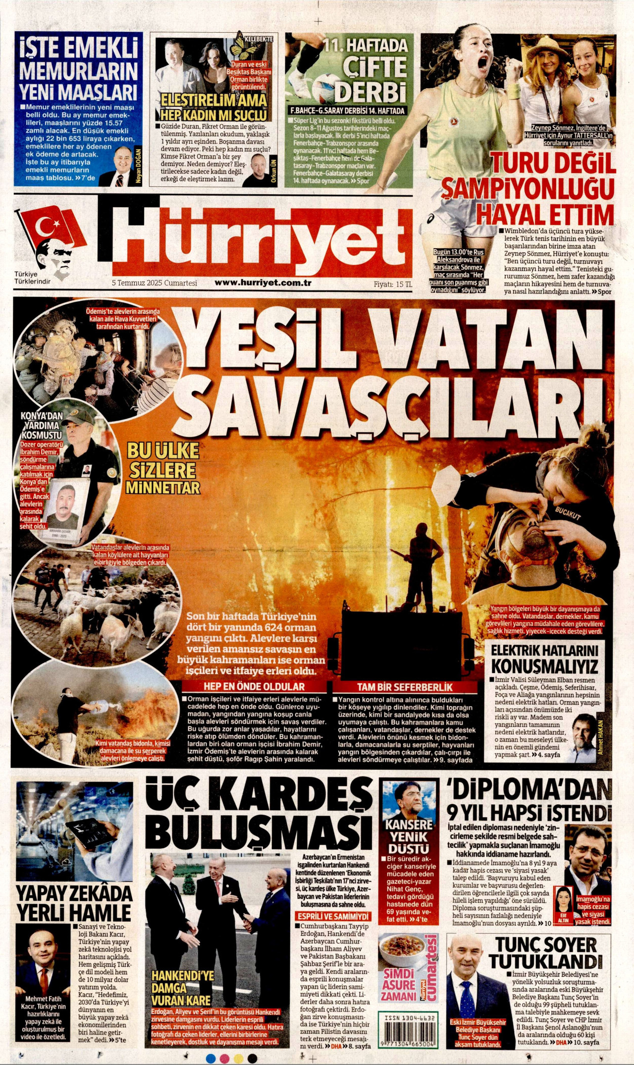 HÜRRİYET gazetesinin 5 Temmuz 2025 tarihli birinci sayfası