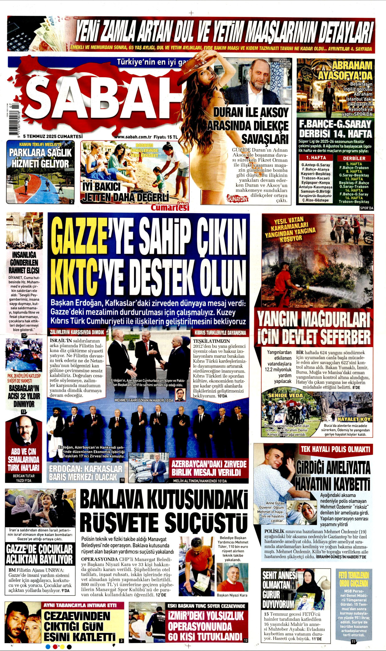SABAH gazetesinin 5 Temmuz 2025 tarihli birinci sayfası