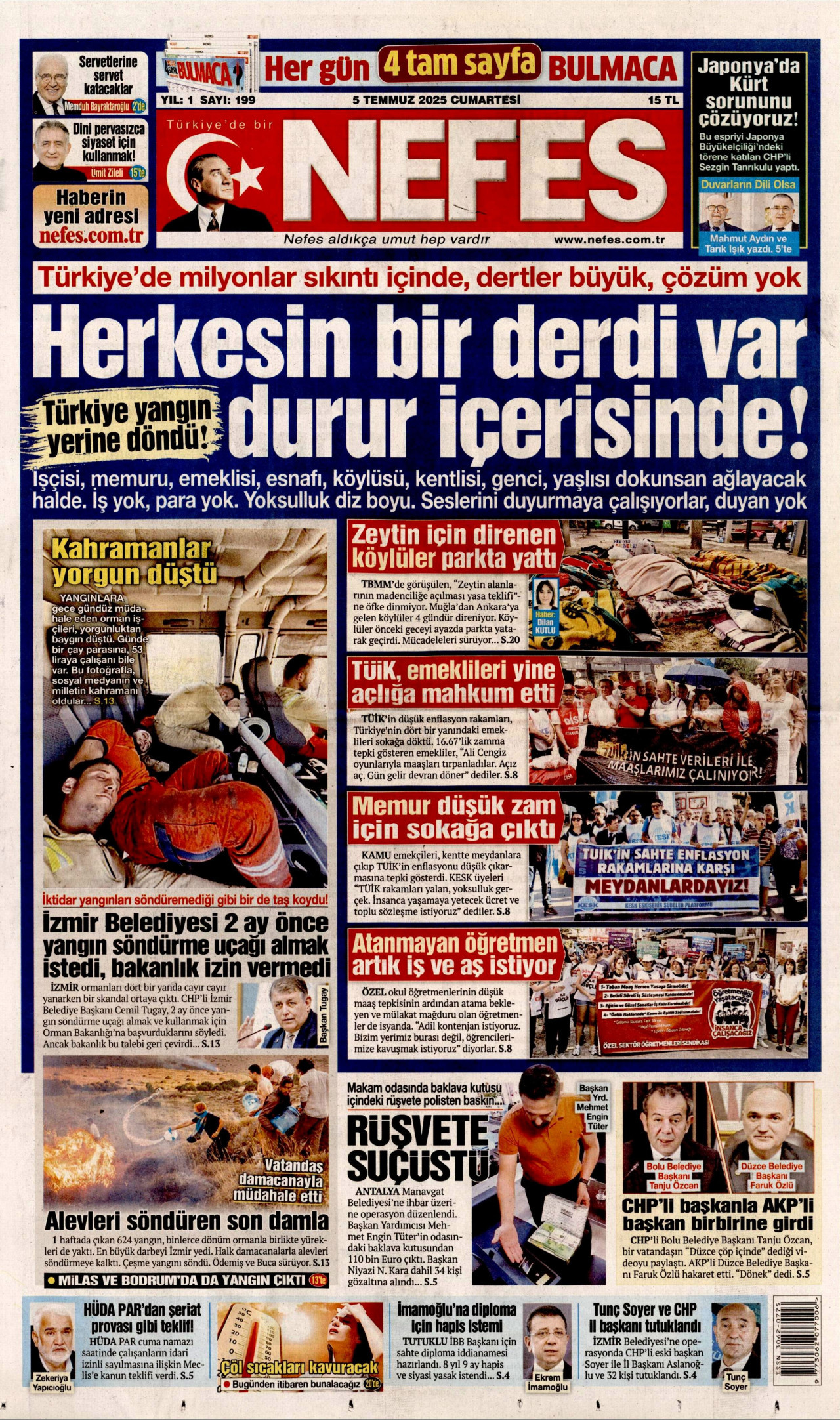 NEFES gazetesinin 5 Temmuz 2025 tarihli birinci sayfası
