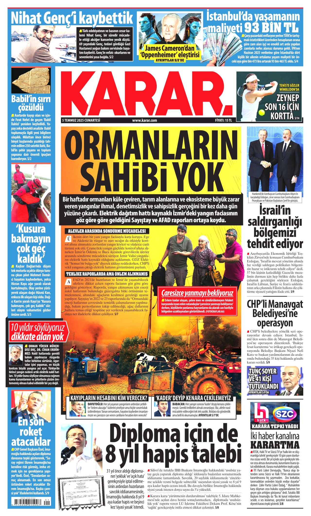 KARAR gazetesinin 5 Temmuz 2025 tarihli birinci sayfası