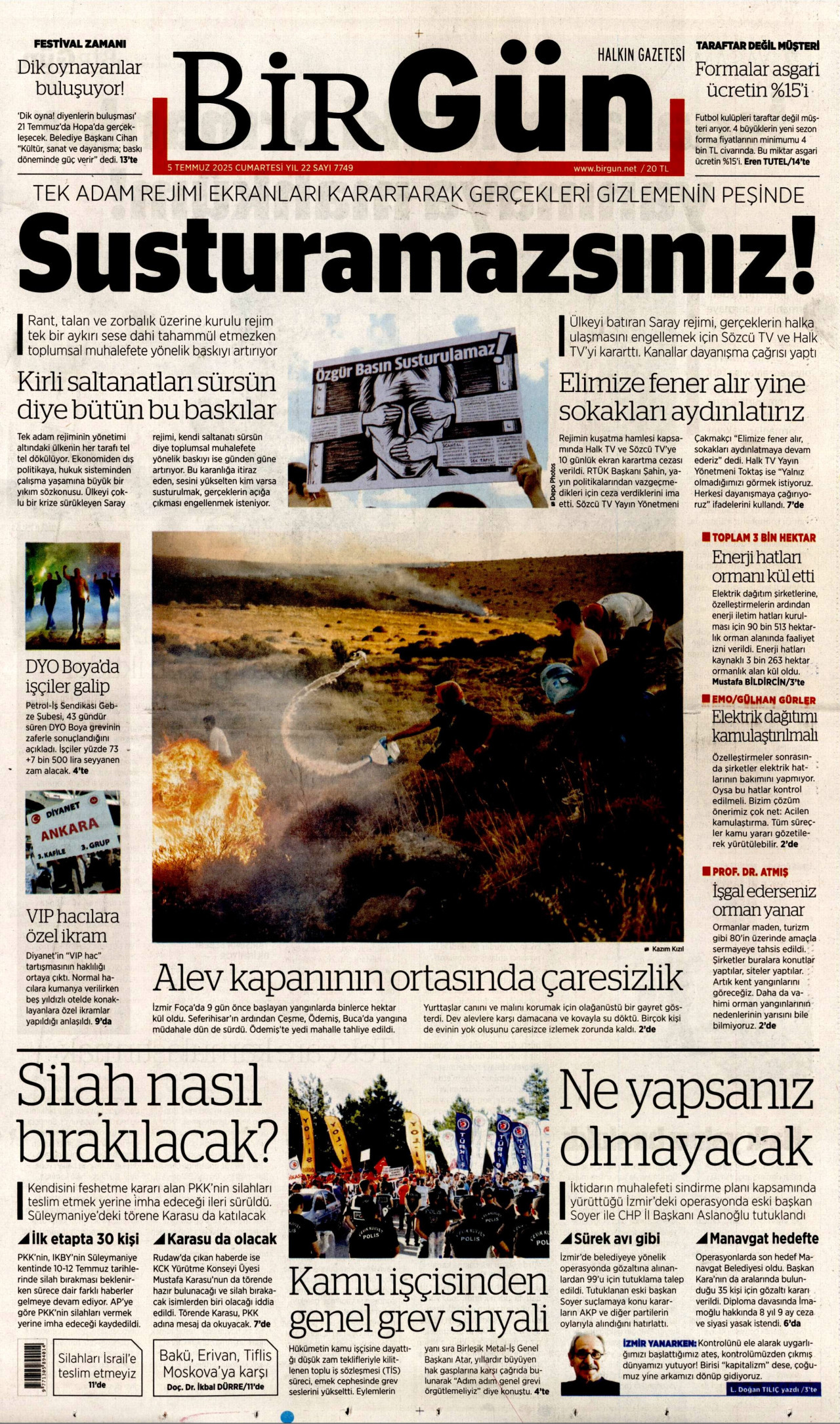 BİRGÜN gazetesinin 5 Temmuz 2025 tarihli birinci sayfası