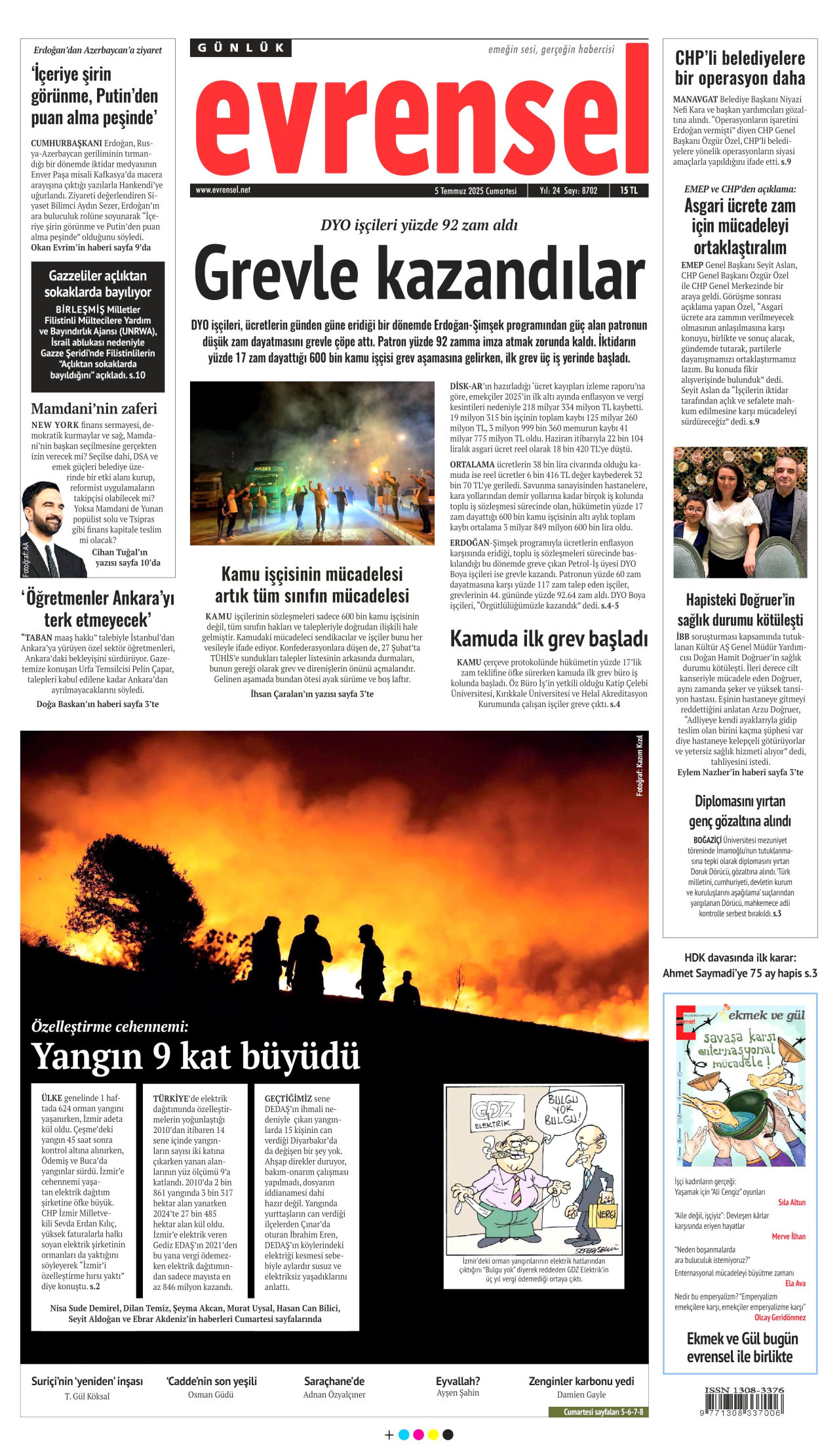 EVRENSEL gazetesinin 5 Temmuz 2025 tarihli birinci sayfası