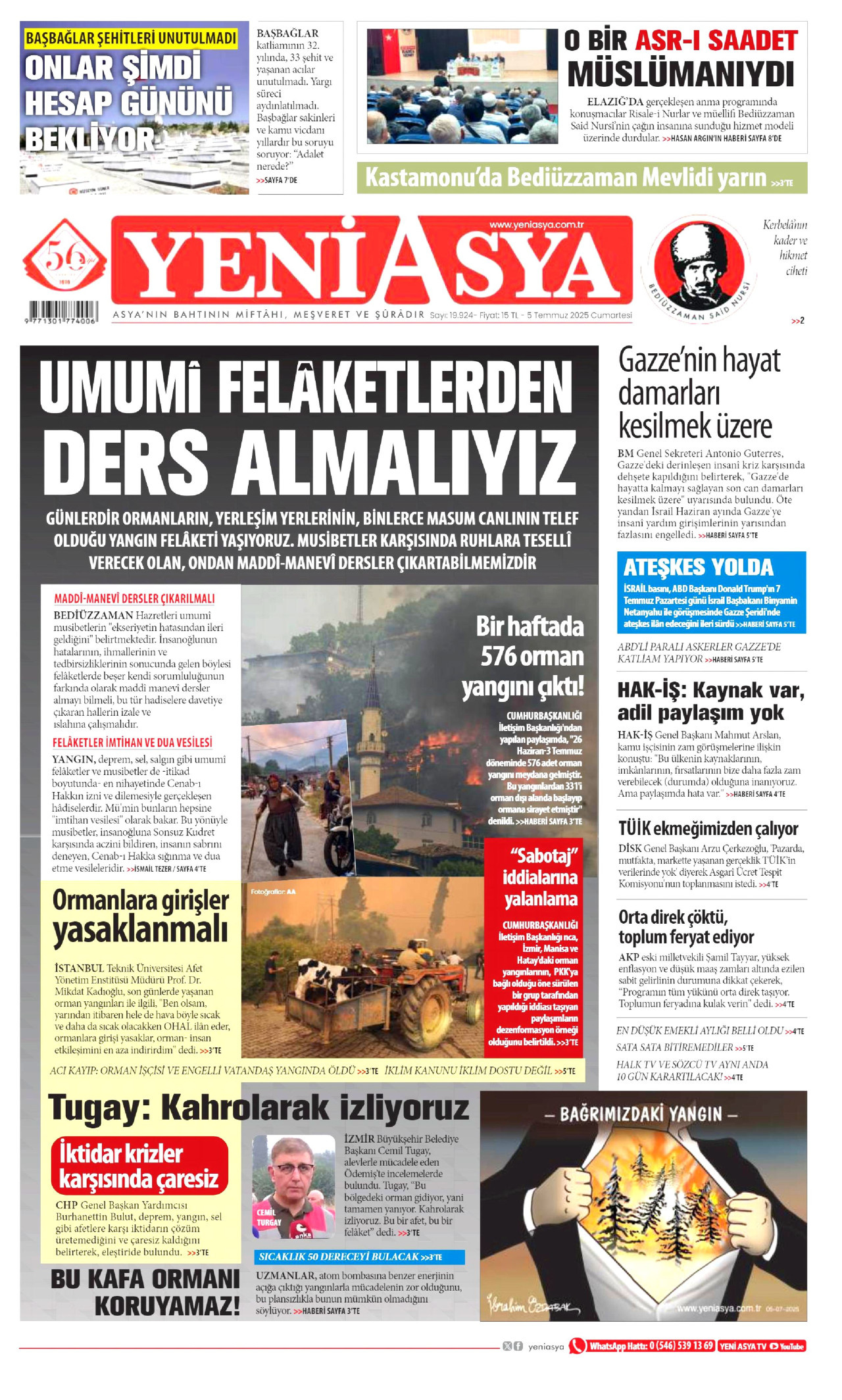 YENİ ASYA gazetesinin 5 Temmuz 2025 tarihli birinci sayfası
