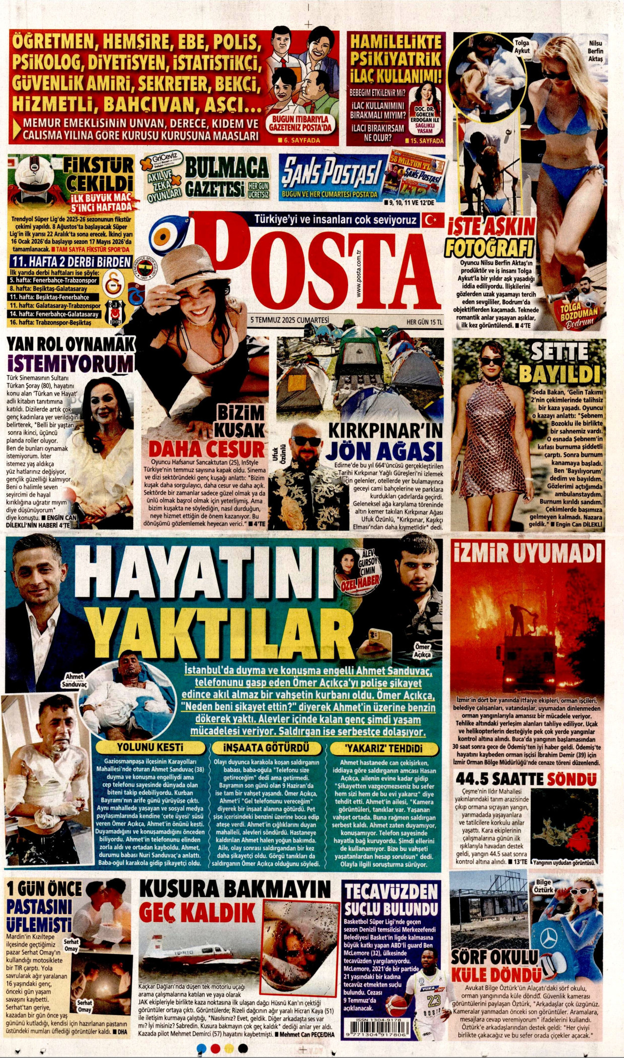 POSTA gazetesinin 5 Temmuz 2025 tarihli birinci sayfası